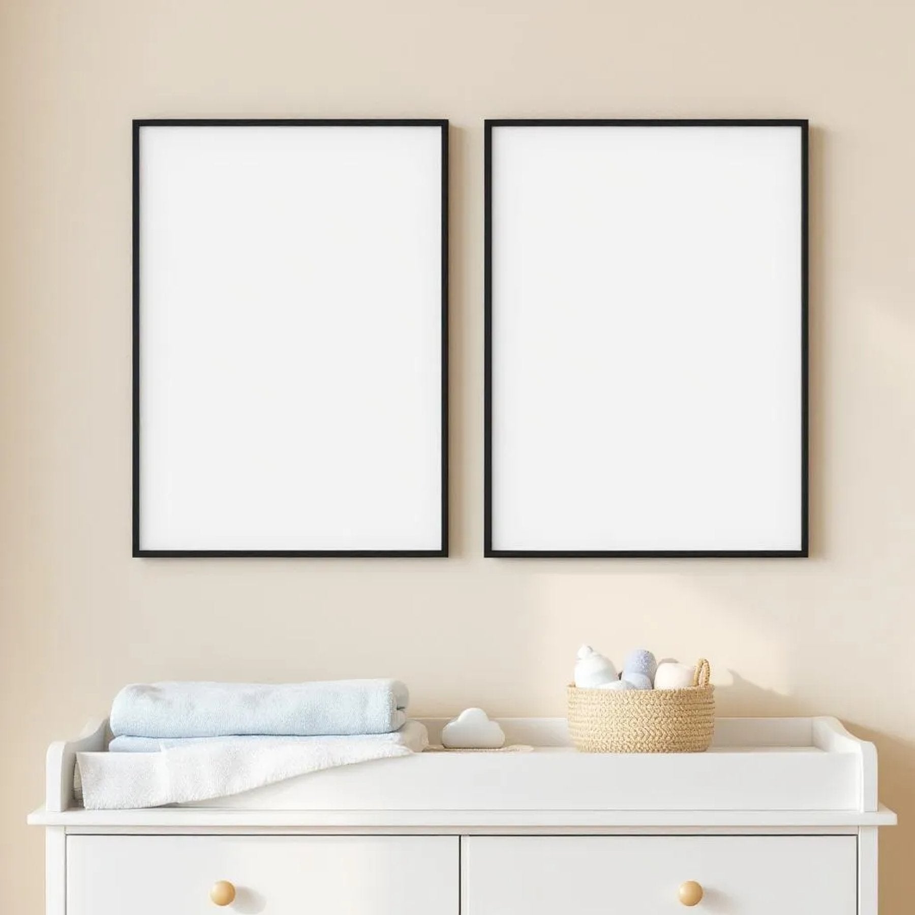 Nursery Interior Frame Mockup — Plain Square Frame Portrait 2:3 — Perspective View — #05190 | MockupBulk