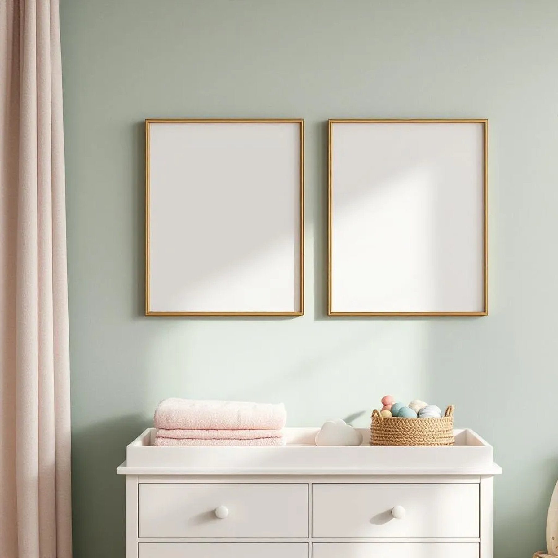 Nursery Room Scene Mockup — Plain Square Frame Portrait 4:5 — Perspective View — #05204 | MockupBulk