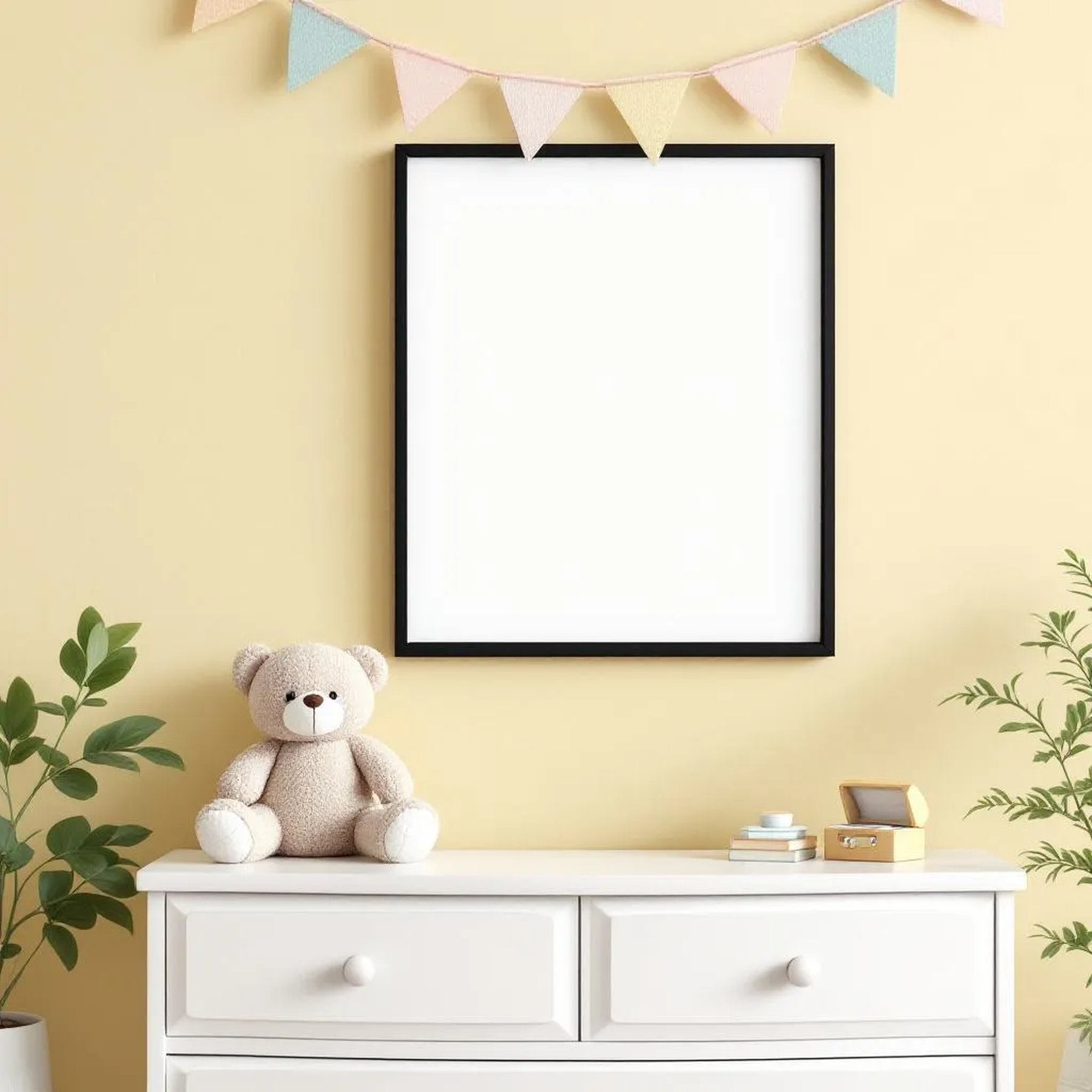 Nursery Lifestyle Frame Mockup — Plain Square Frame Portrait 4:5 — Perspective View — #05310 | MockupBulk