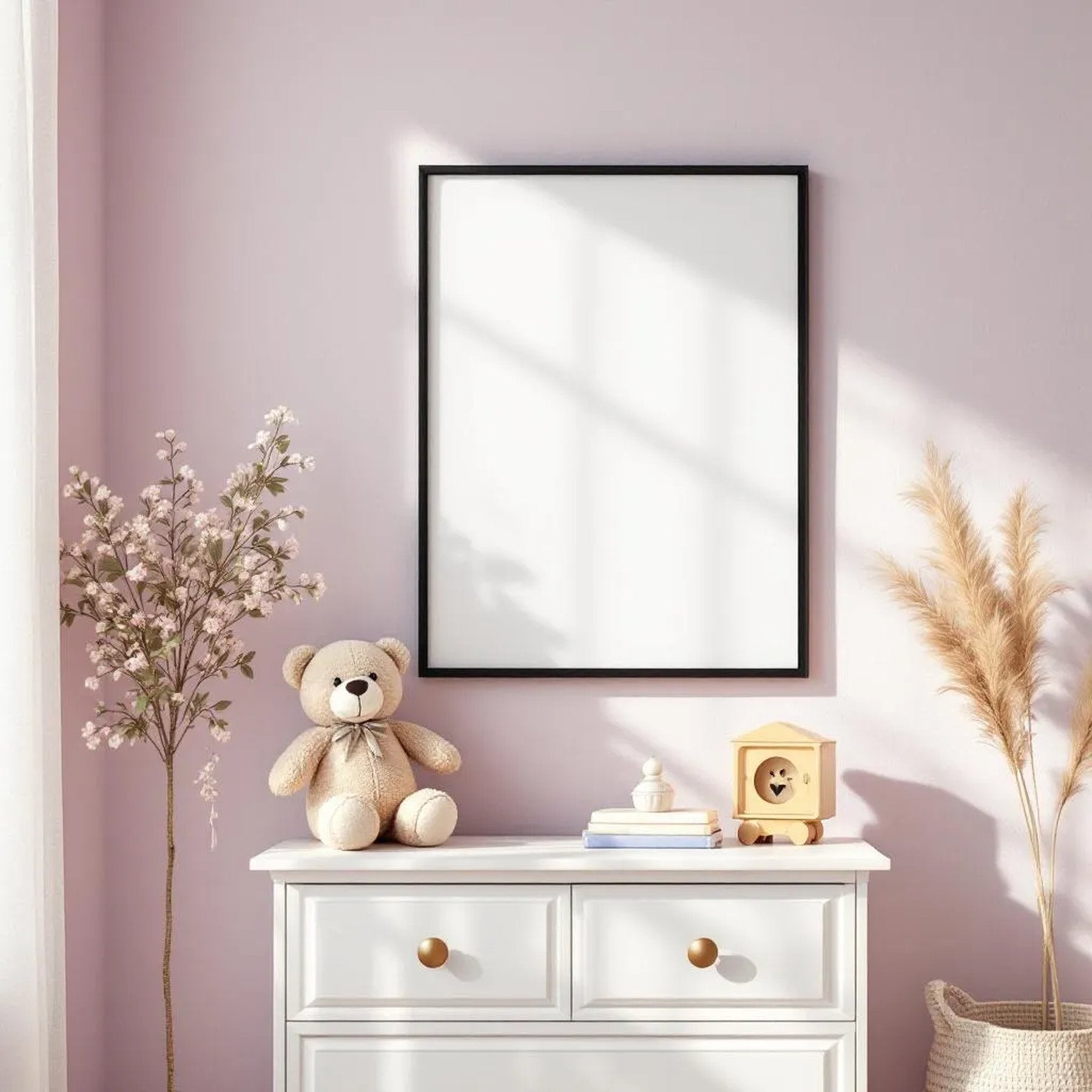 Nursery Styled Room Mockup — Plain Square Frame Portrait 5:7 — Perspective View — #05311 | MockupBulk