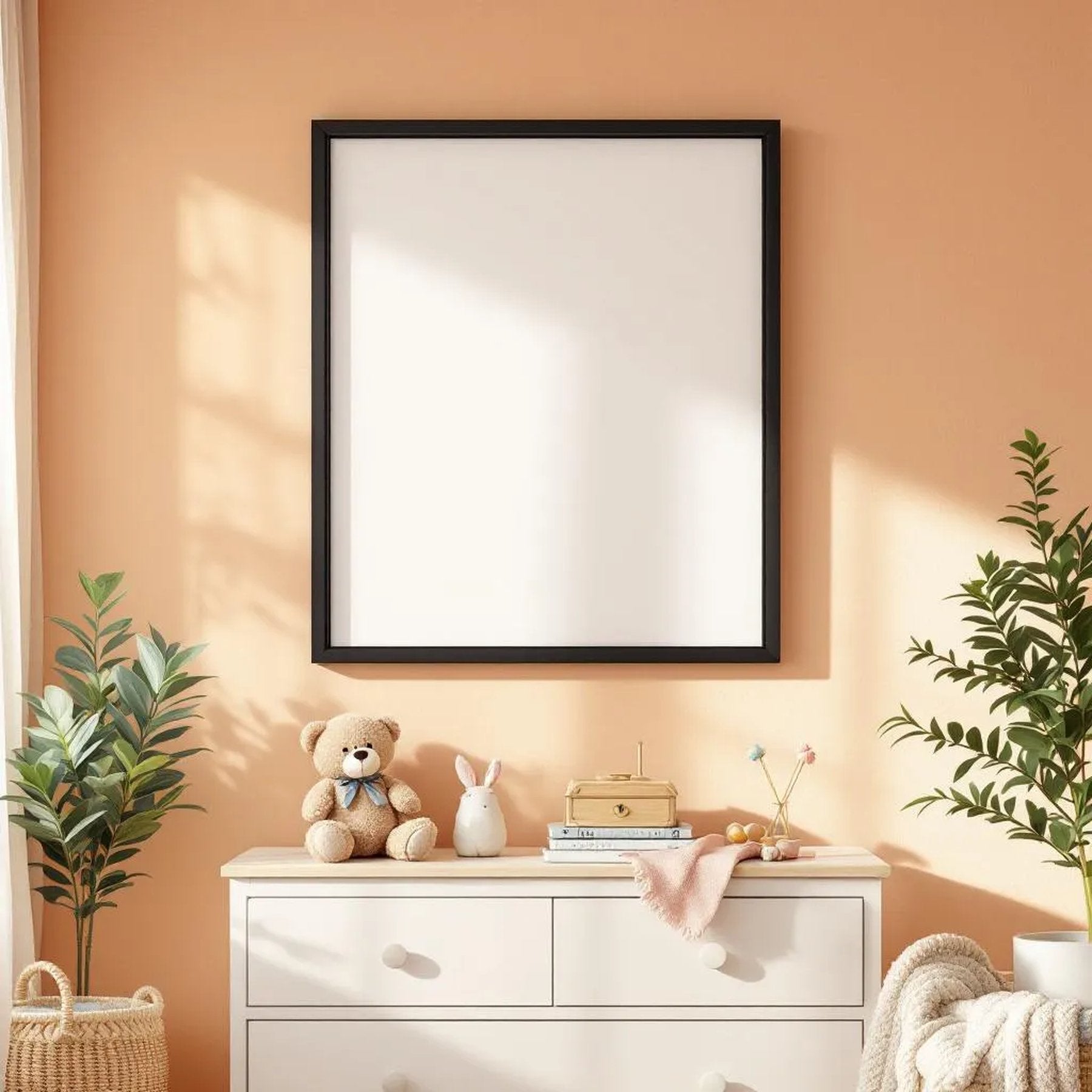 Nursery Wall Art Mockup — Plain Square Frame Portrait 4:5 — Perspective View — #05312 | MockupBulk