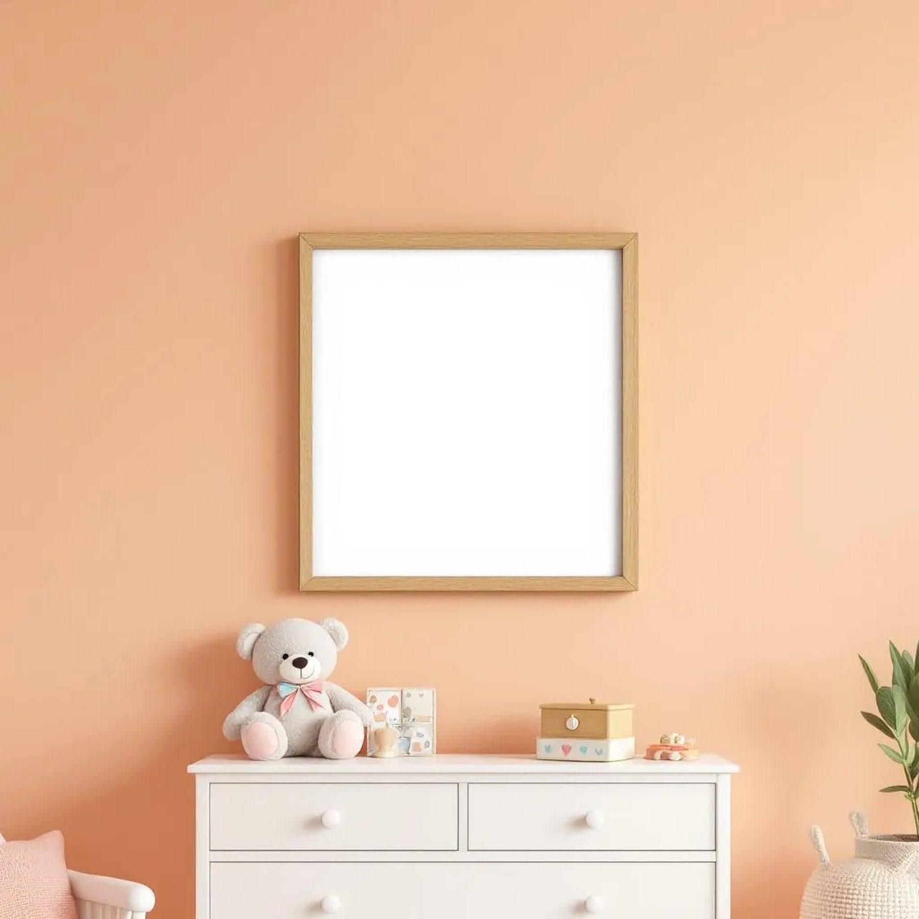 Nursery Premium Interior Mockup — Plain Square Frame Landscape 3:4 — Perspective View — #05318 | MockupBulk