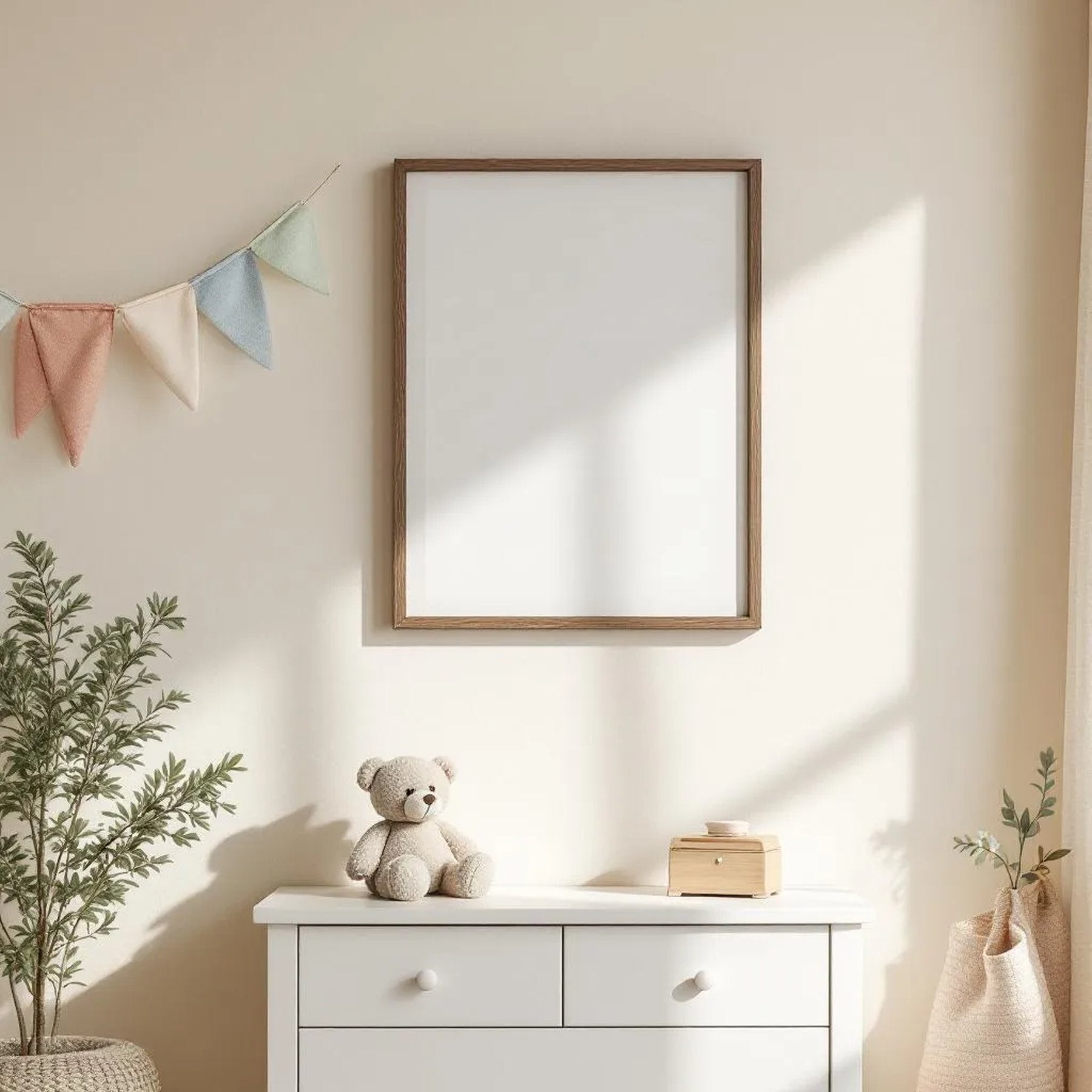 Nursery Frame Display Mockup — Plain Square Frame Portrait 2:3 — Perspective View — #05320 | MockupBulk