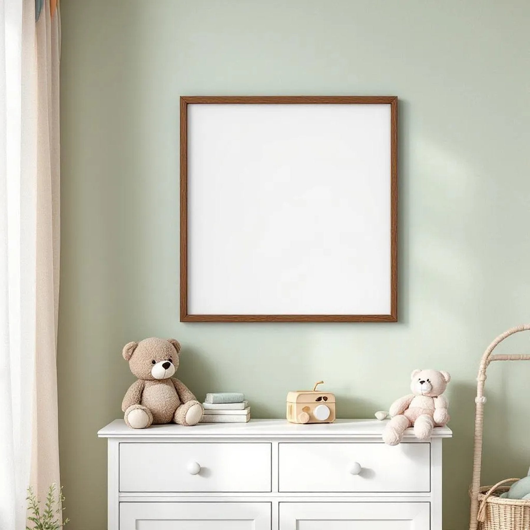 Nursery Room Scene Mockup — Plain Square Frame Landscape 11x14 — Perspective View — #05321 | MockupBulk