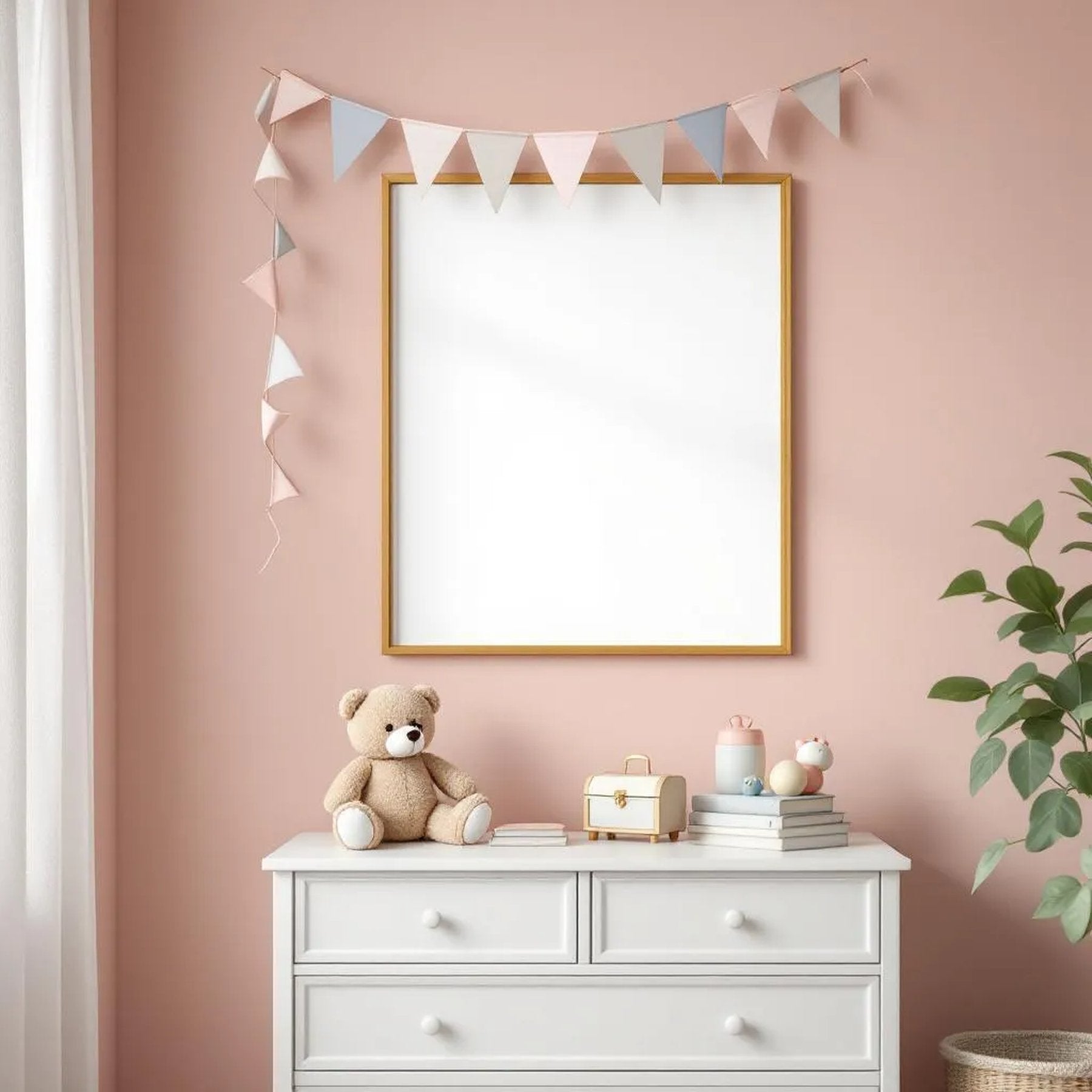 Nursery Room Scene Mockup — Plain Square Frame Portrait 2:3 — Perspective View — #05322 | MockupBulk