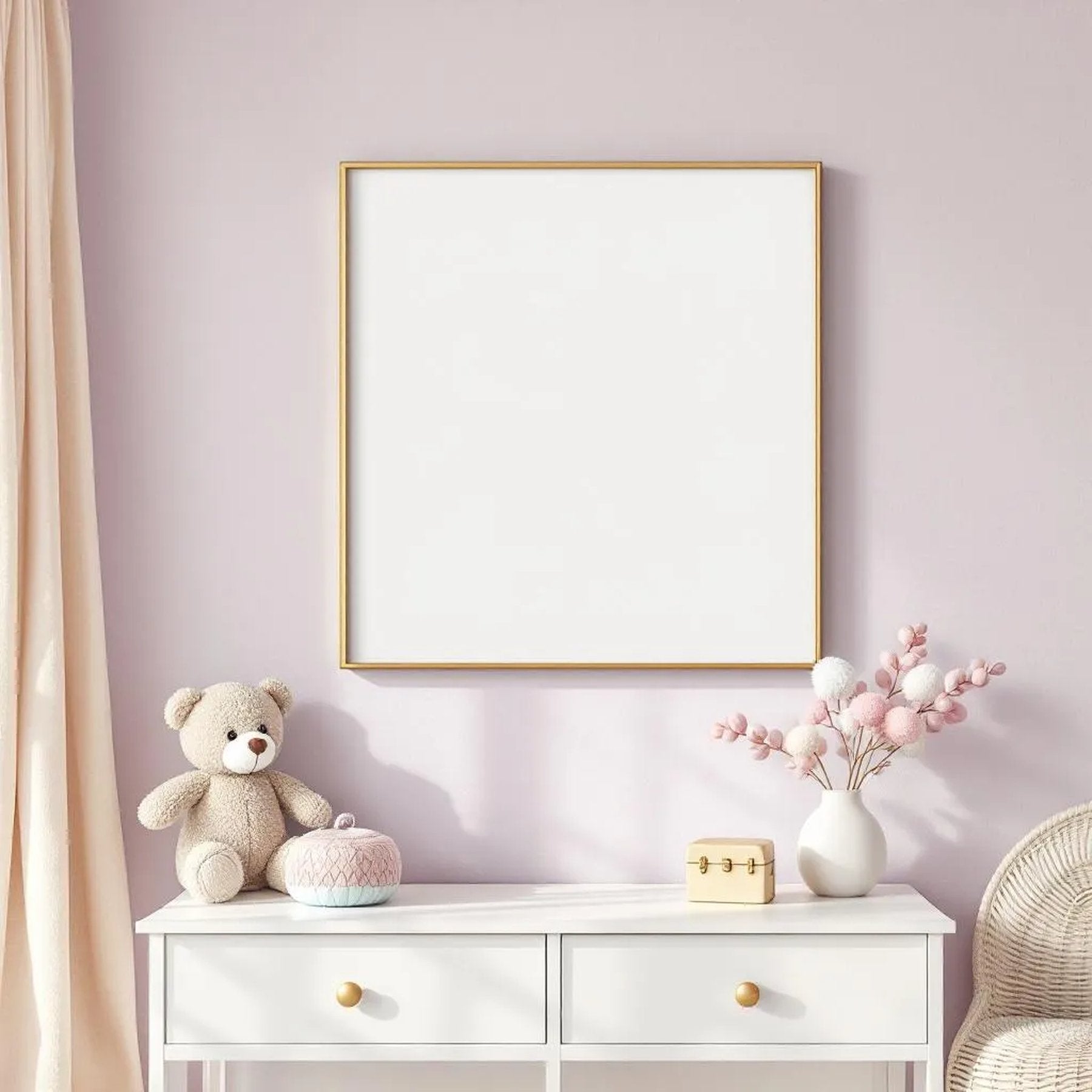 Nursery Lifestyle Frame Mockup — Plain Square Frame Portrait 4:5 — Perspective View — #05324 | MockupBulk