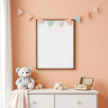 Nursery Interior Frame Mockup — Plain Square Frame Portrait 2:3 — Perspective View — #05331 | MockupBulk