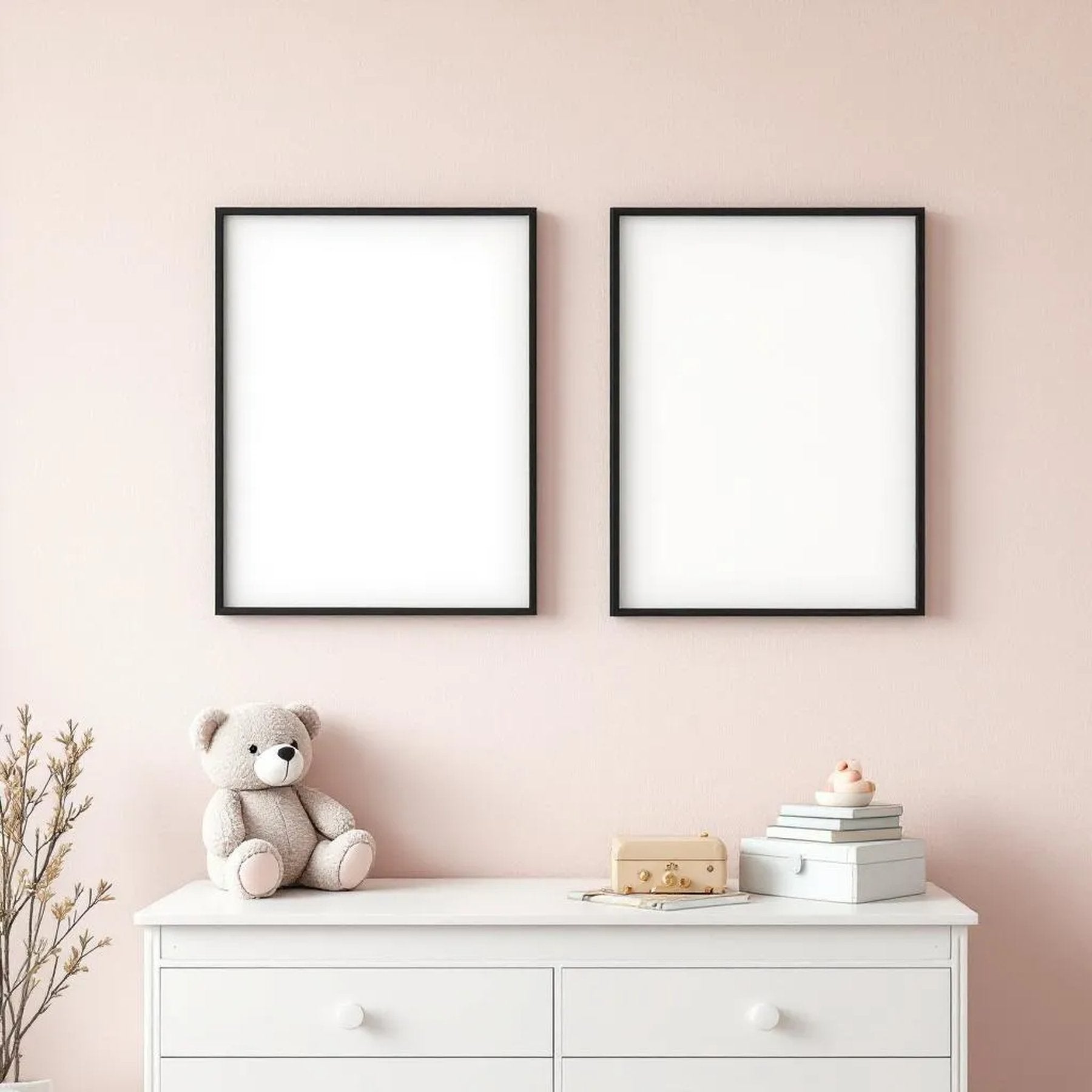 Nursery Room Scene Mockup — Plain Square Frame Portrait 4:5 — Perspective View — #05335 | MockupBulk