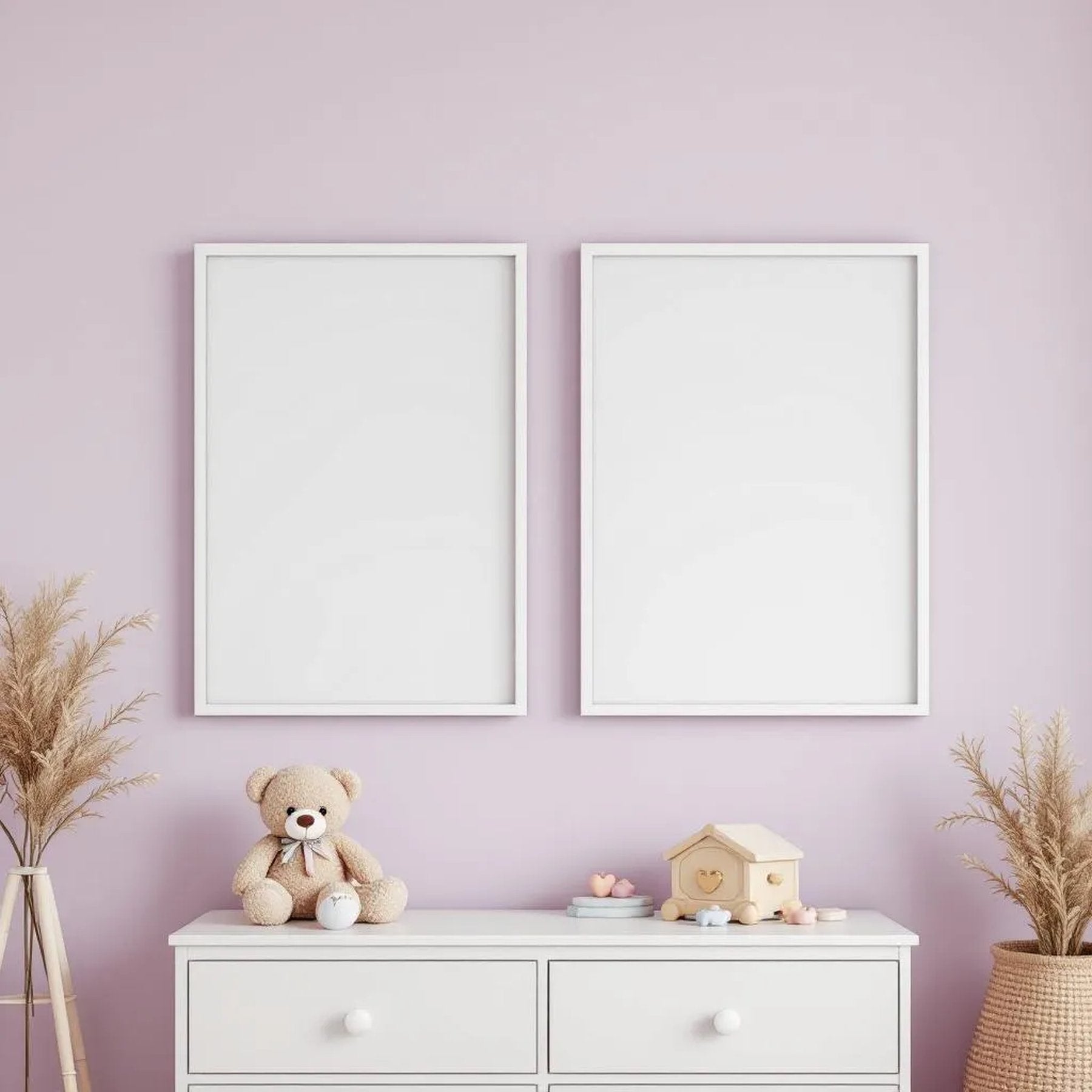 Nursery Wall Art Mockup — Plain Square Frame Portrait 2:3 — Perspective View — #05337 | MockupBulk