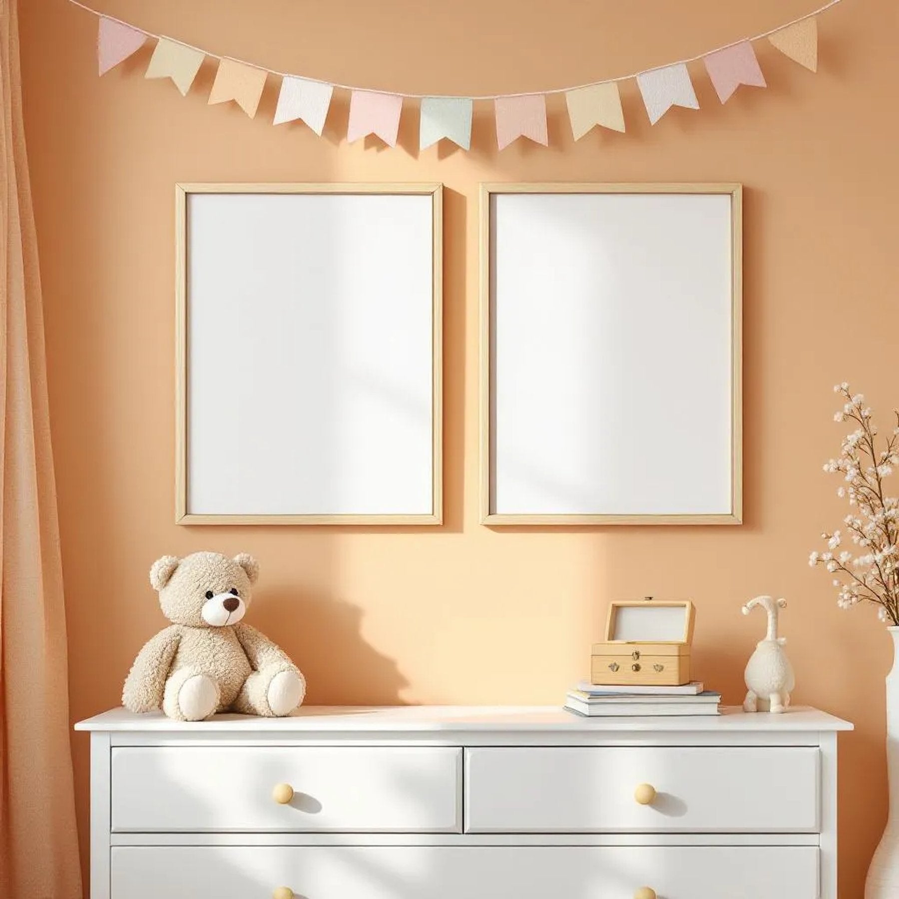 Nursery Lifestyle Frame Mockup — Plain Square Frame Portrait 4:5 — Perspective View — #05338 | MockupBulk
