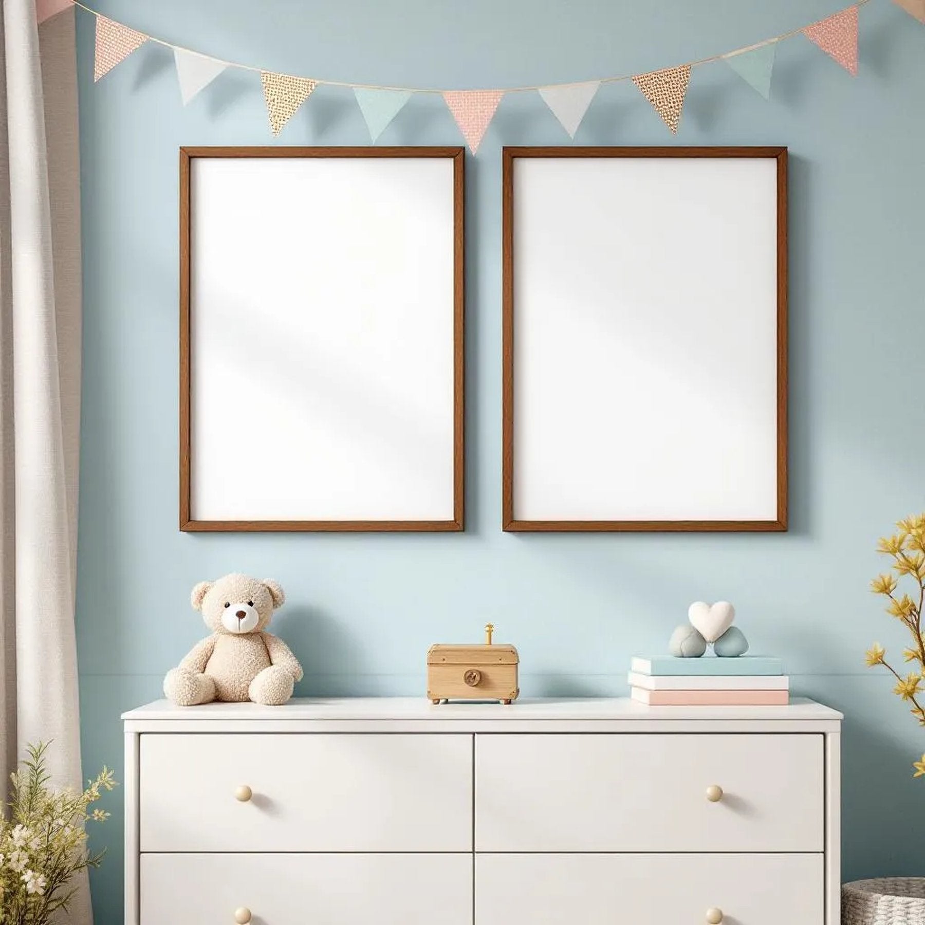 Nursery Interior Frame Mockup — Plain Square Frame Portrait 4:5 — Perspective View — #05343 | MockupBulk