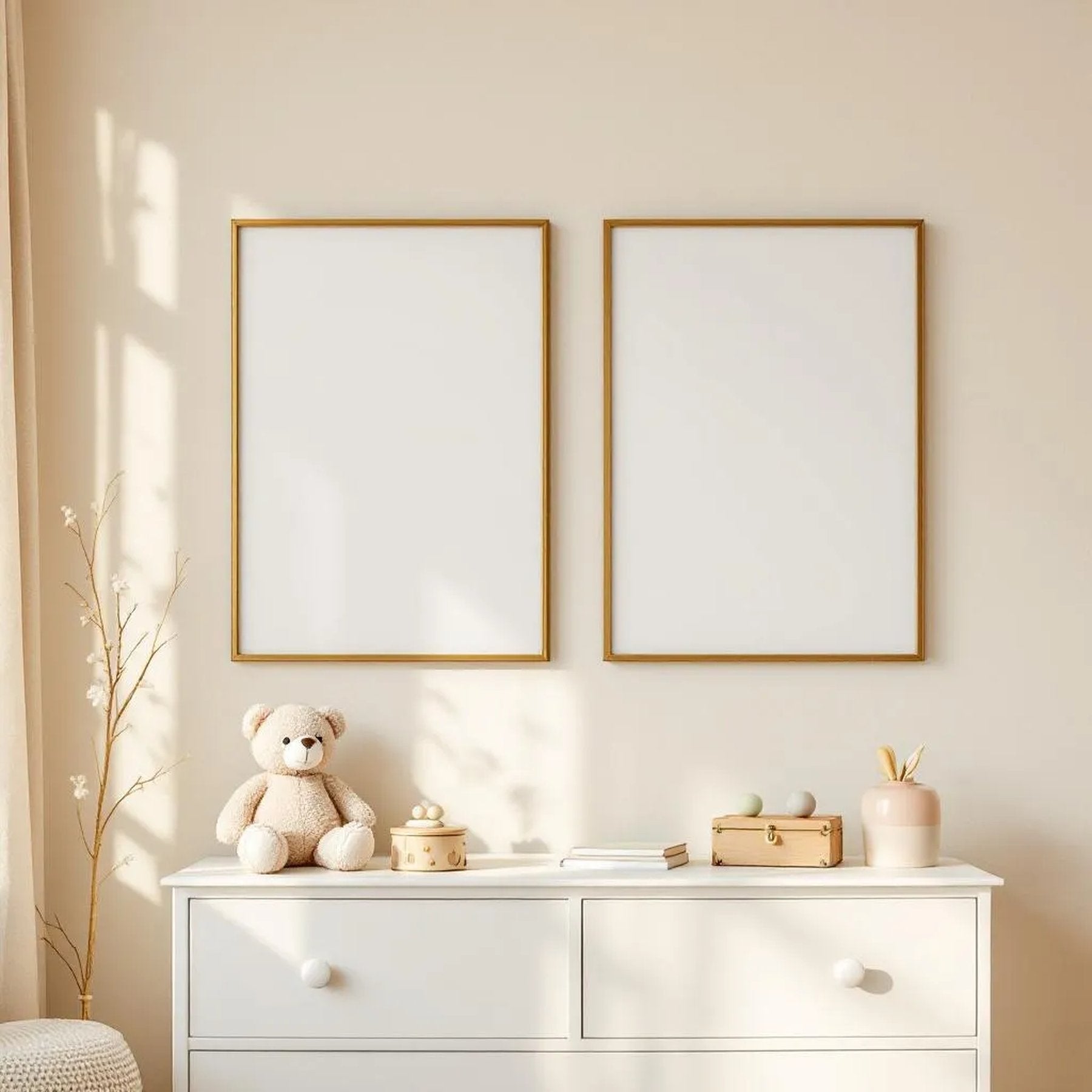 Nursery Lifestyle Frame Mockup — Plain Square Frame Portrait 2:3 — Perspective View — #05346 | MockupBulk