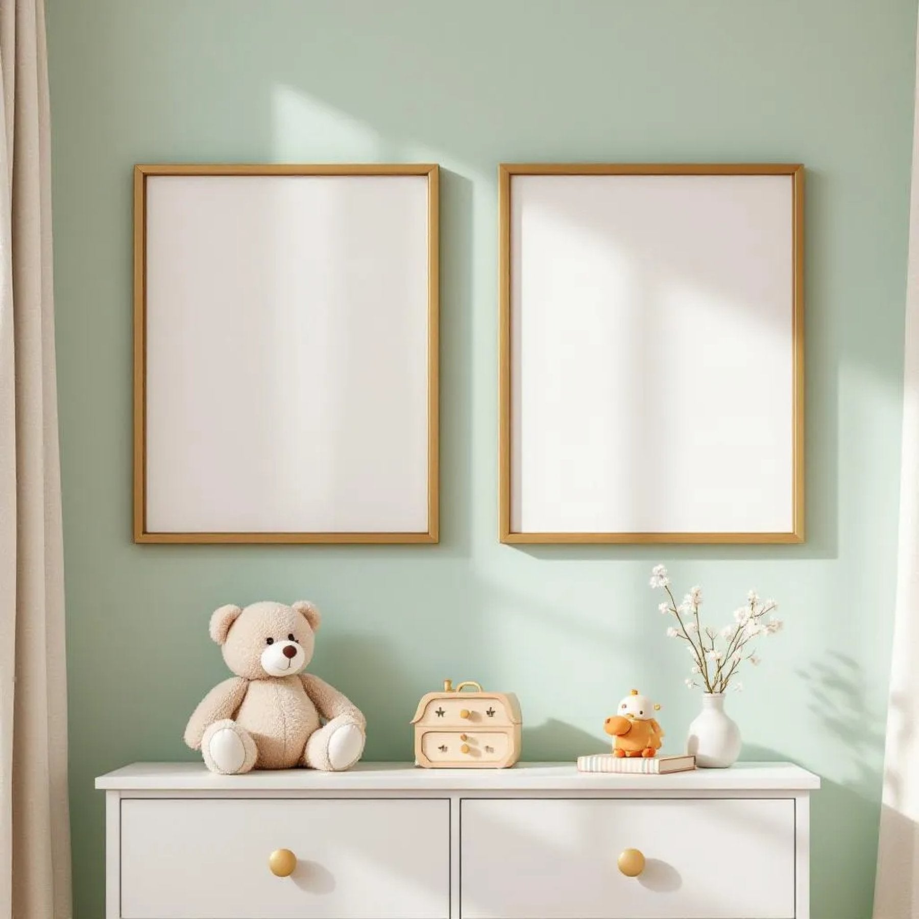 Nursery Frame Display Mockup — Plain Square Frame Portrait 2:3 — Perspective View — #05347 | MockupBulk