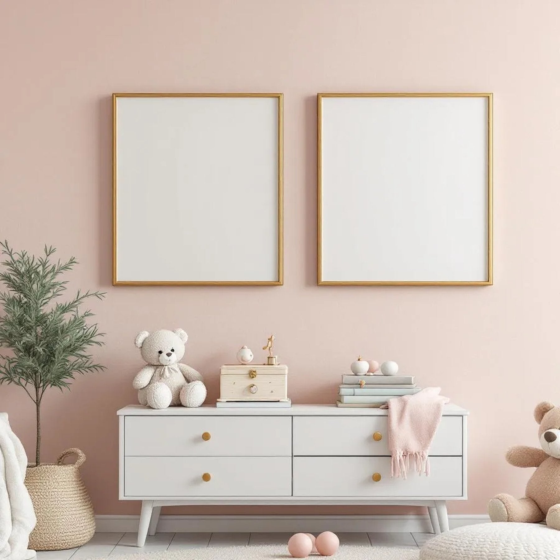 Nursery Professional Frame Mockup — Plain Square Frame Portrait 2:3 — Perspective View — #05348 | MockupBulk