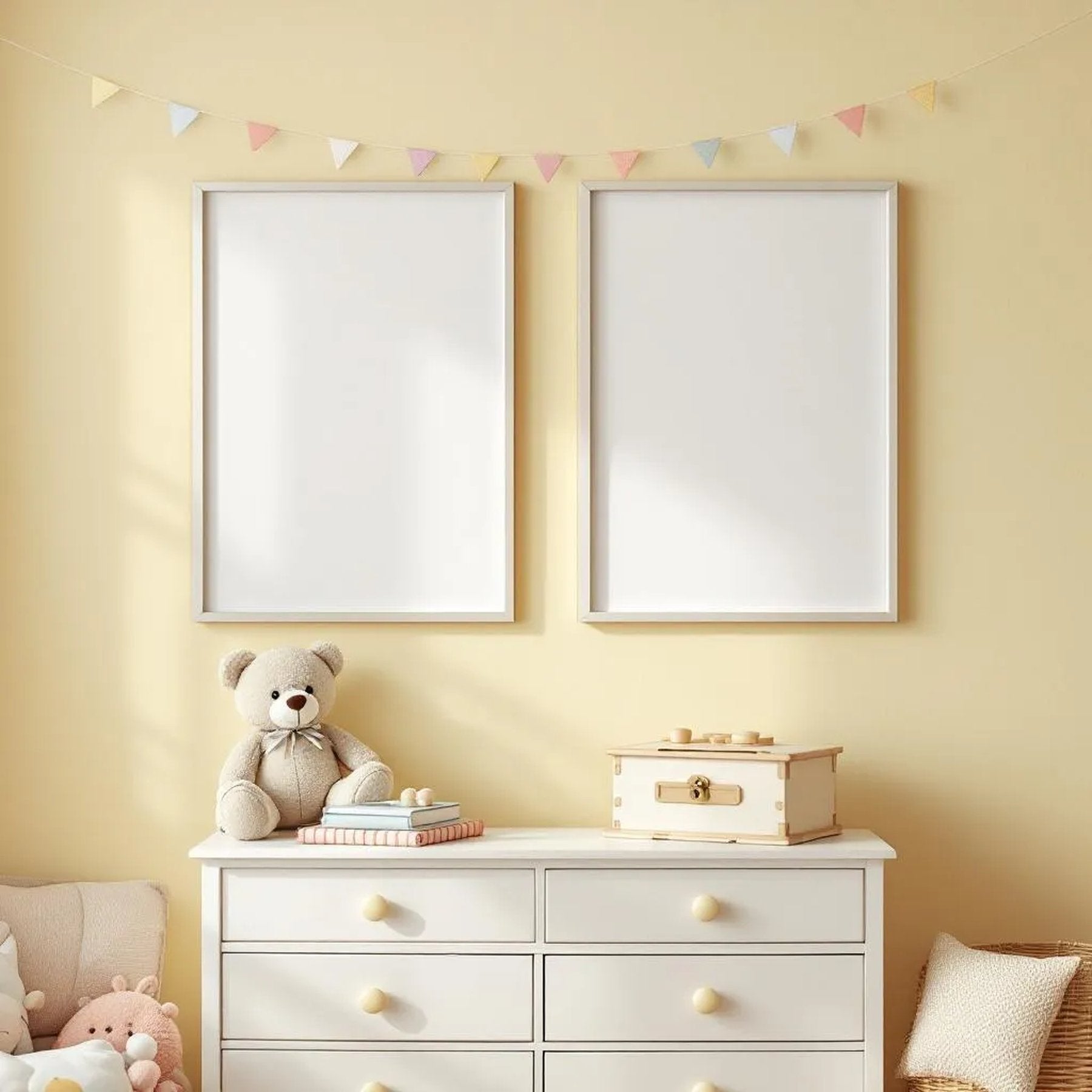 Nursery Frame Display Mockup — Plain Square Frame Portrait 2:3 — Perspective View — #05349 | MockupBulk