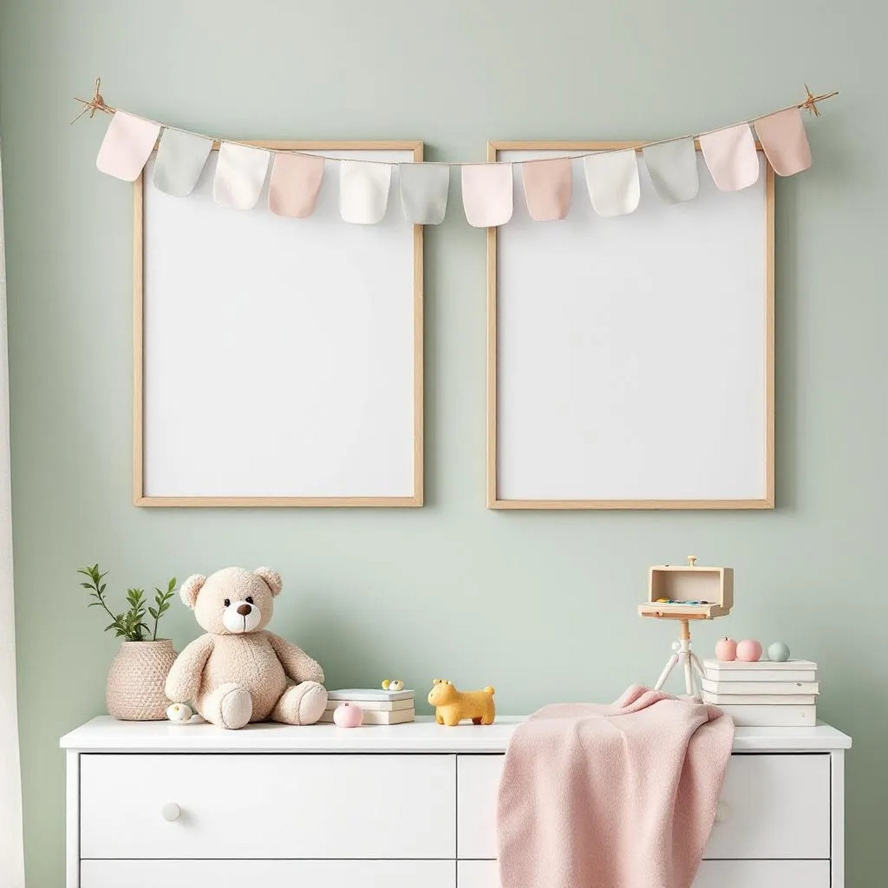 Nursery Lifestyle Frame Mockup — Plain Square Frame Portrait 2:3 — Perspective View — #05352 | MockupBulk