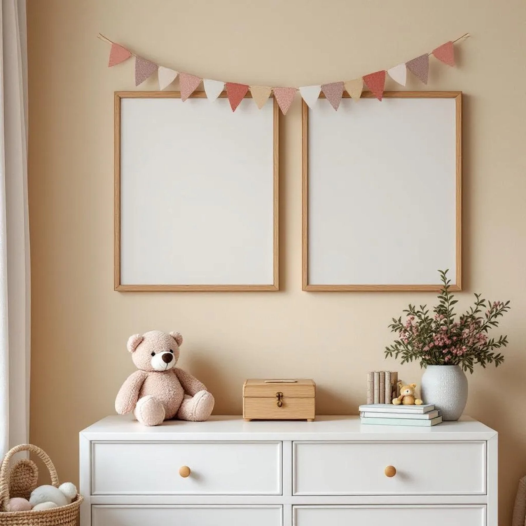 Nursery Wall Art Mockup — Plain Square Frame Portrait 2:3 — Perspective View — #05353 | MockupBulk