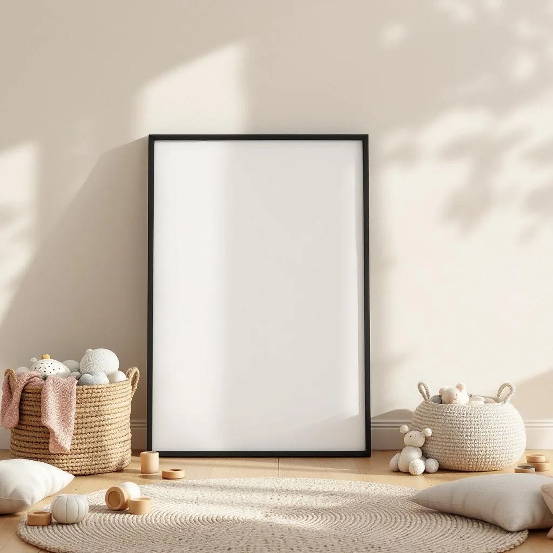 Nursery Professional Frame Mockup — Plain Square Frame Portrait 2:3 — Perspective View — #05262 | MockupBulk