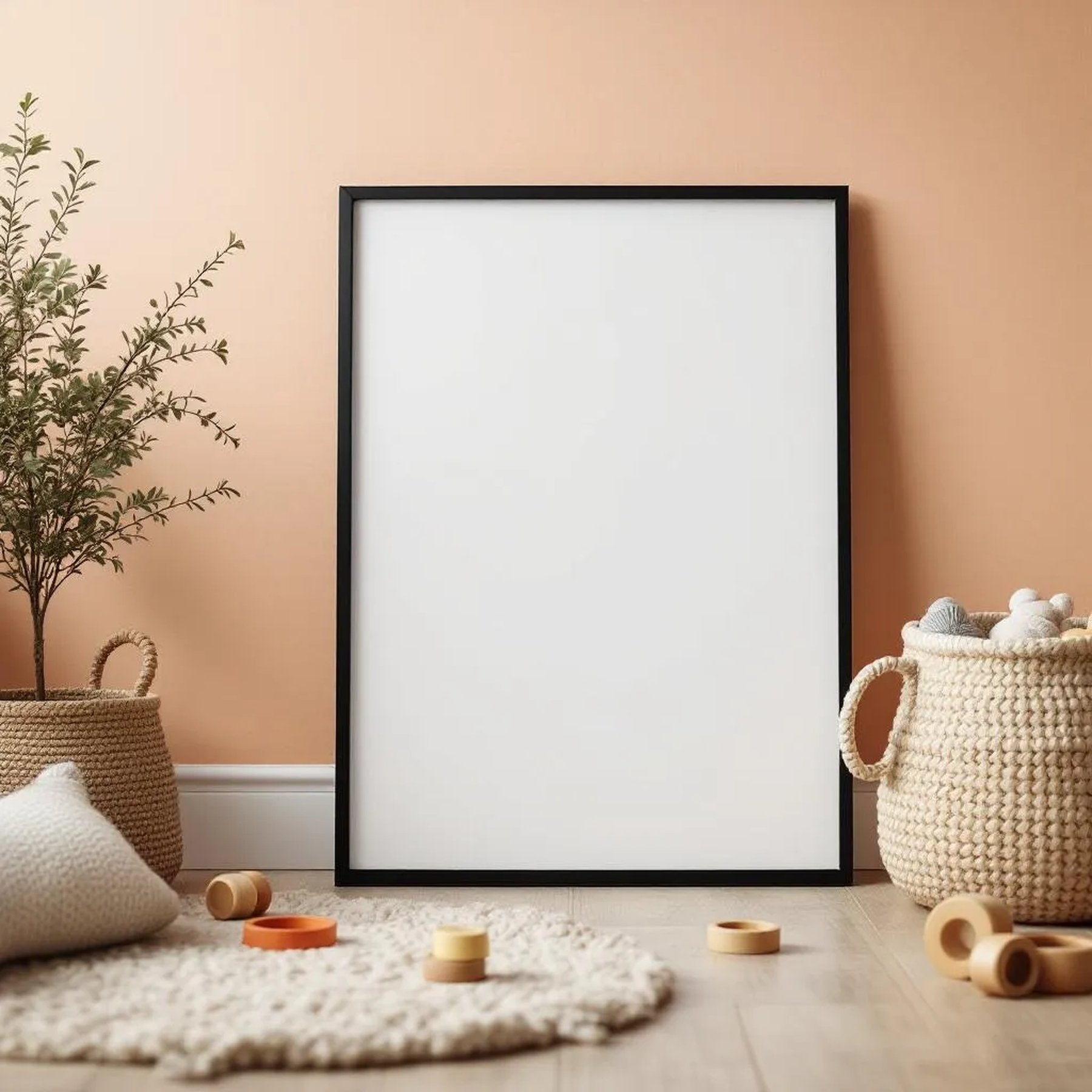 Nursery Lifestyle Frame Mockup — Plain Square Frame Portrait 5:7 — Perspective View — #05264 | MockupBulk