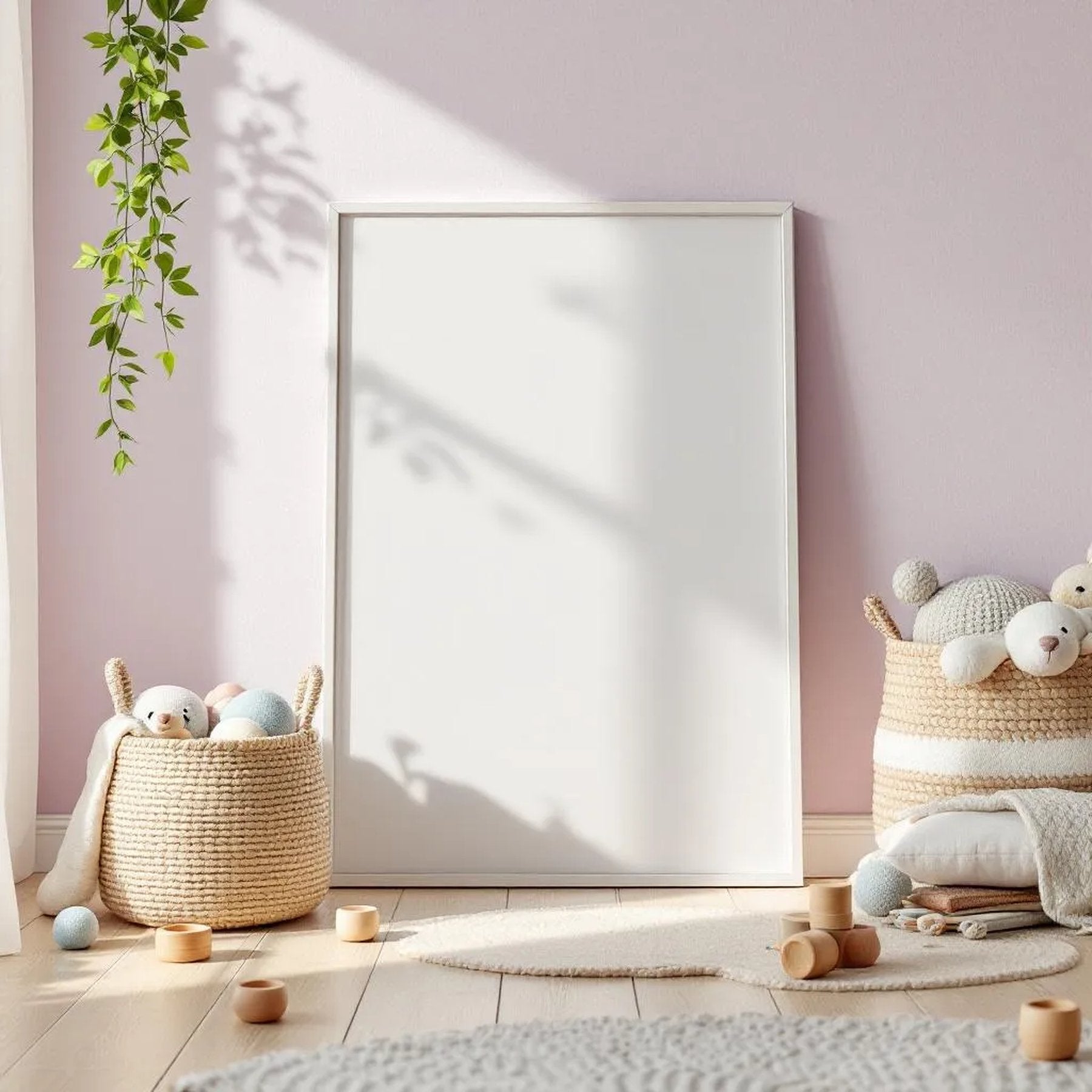 Nursery Styled Room Mockup — Plain Square Frame Portrait 2:3 — Perspective View — #05267 | MockupBulk