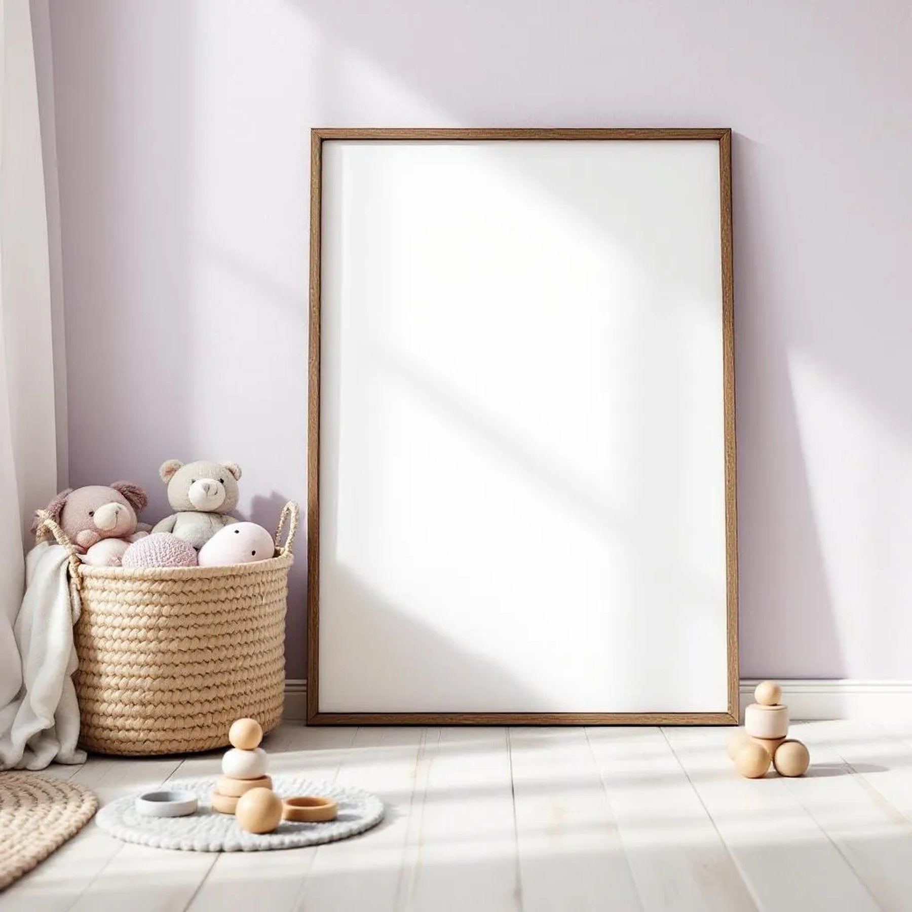 Nursery Editorial Room Mockup — Plain Square Frame Portrait 5:7 — Perspective View — #05272 | MockupBulk