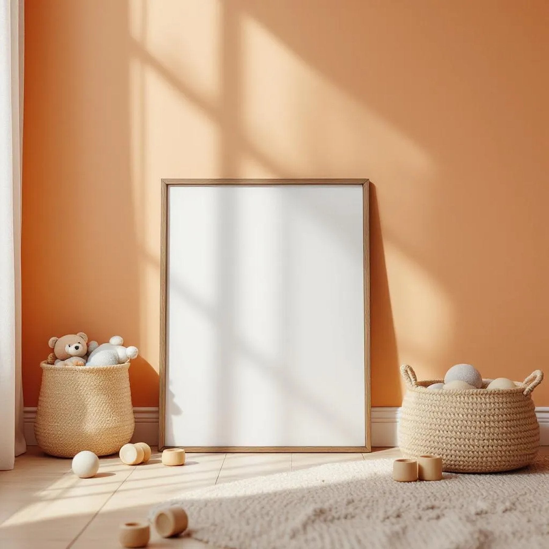 Nursery Professional Frame Mockup — Plain Square Frame Portrait 2:3 — Perspective View — #05273 | MockupBulk