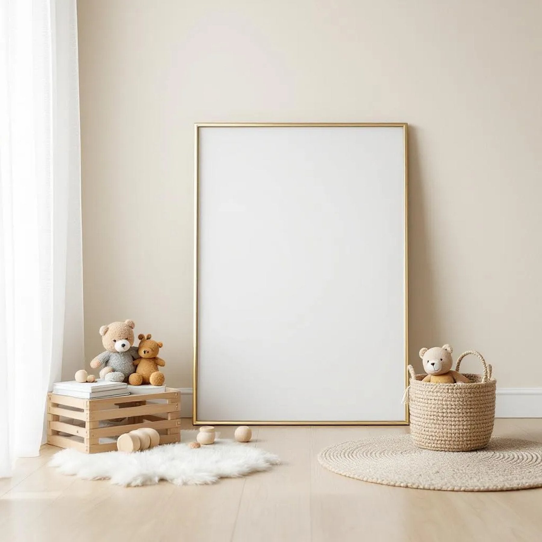 Nursery Editorial Room Mockup — Plain Square Frame Portrait 2:3 — Perspective View — #05275 | MockupBulk