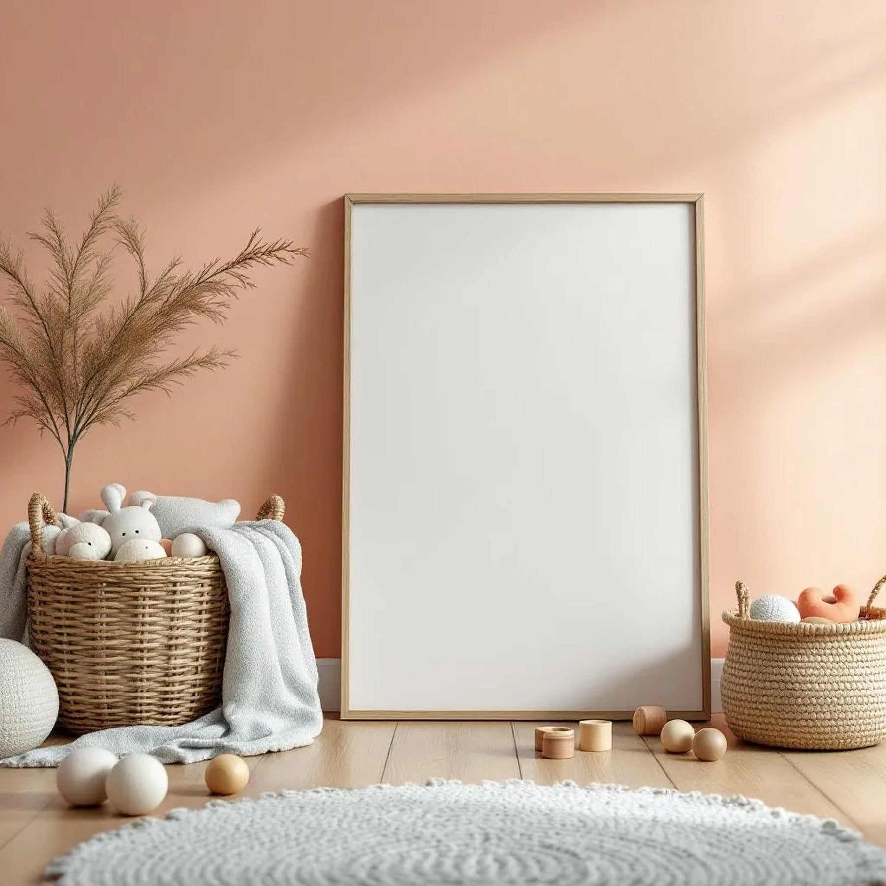 Nursery Wall Art Mockup — Plain Square Frame Portrait 2:3 — Perspective View — #05277 | MockupBulk