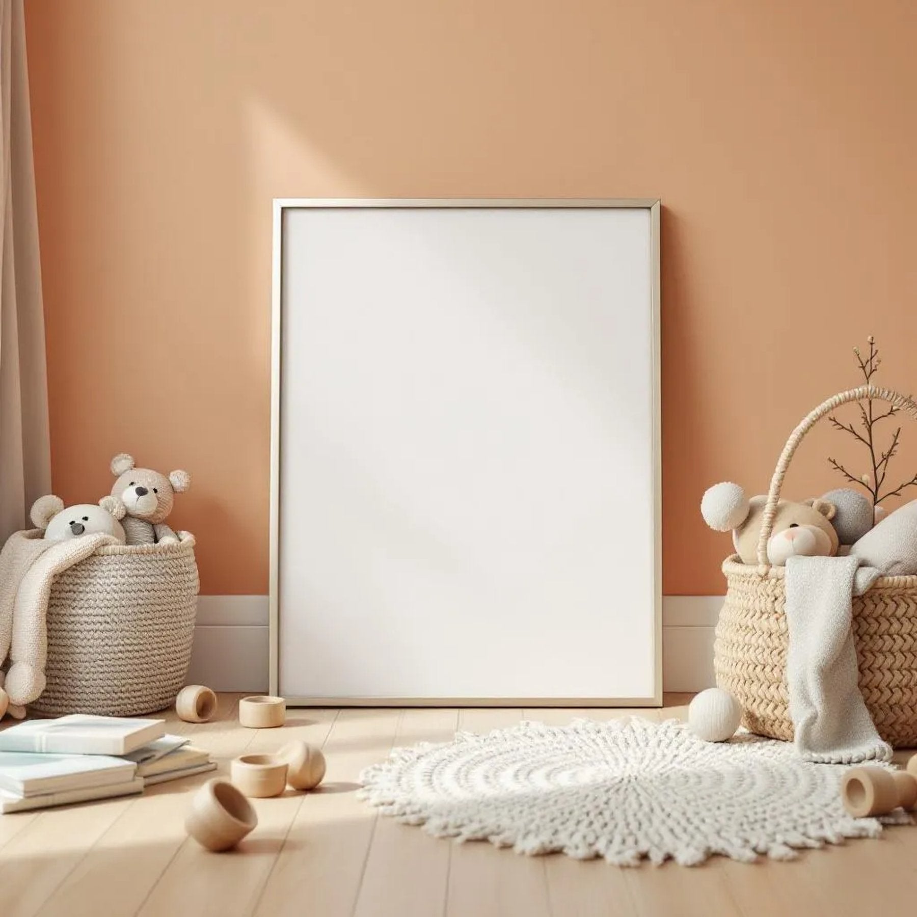 Nursery Interior Frame Mockup — Plain Square Frame Portrait 2:3 — Perspective View — #05279 | MockupBulk