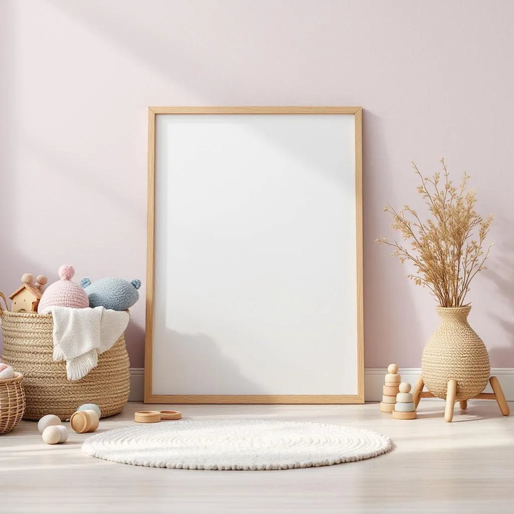 Nursery Professional Frame Mockup — Plain Square Frame Landscape 3:4 — Perspective View — #05280 | MockupBulk
