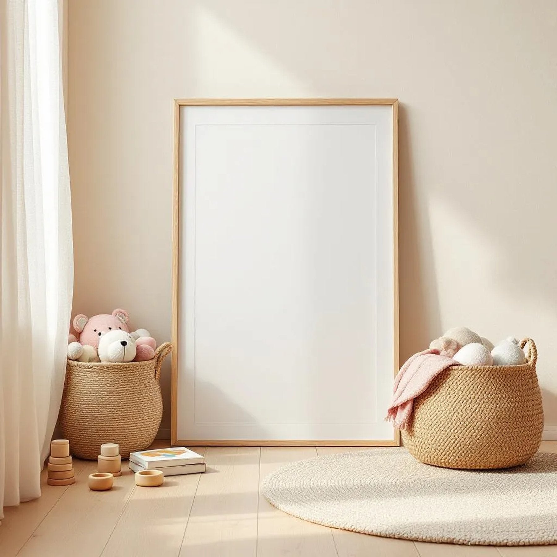 Nursery Frame Display Mockup — Plain Square Frame Portrait 2:3 — Perspective View — #05281 | MockupBulk