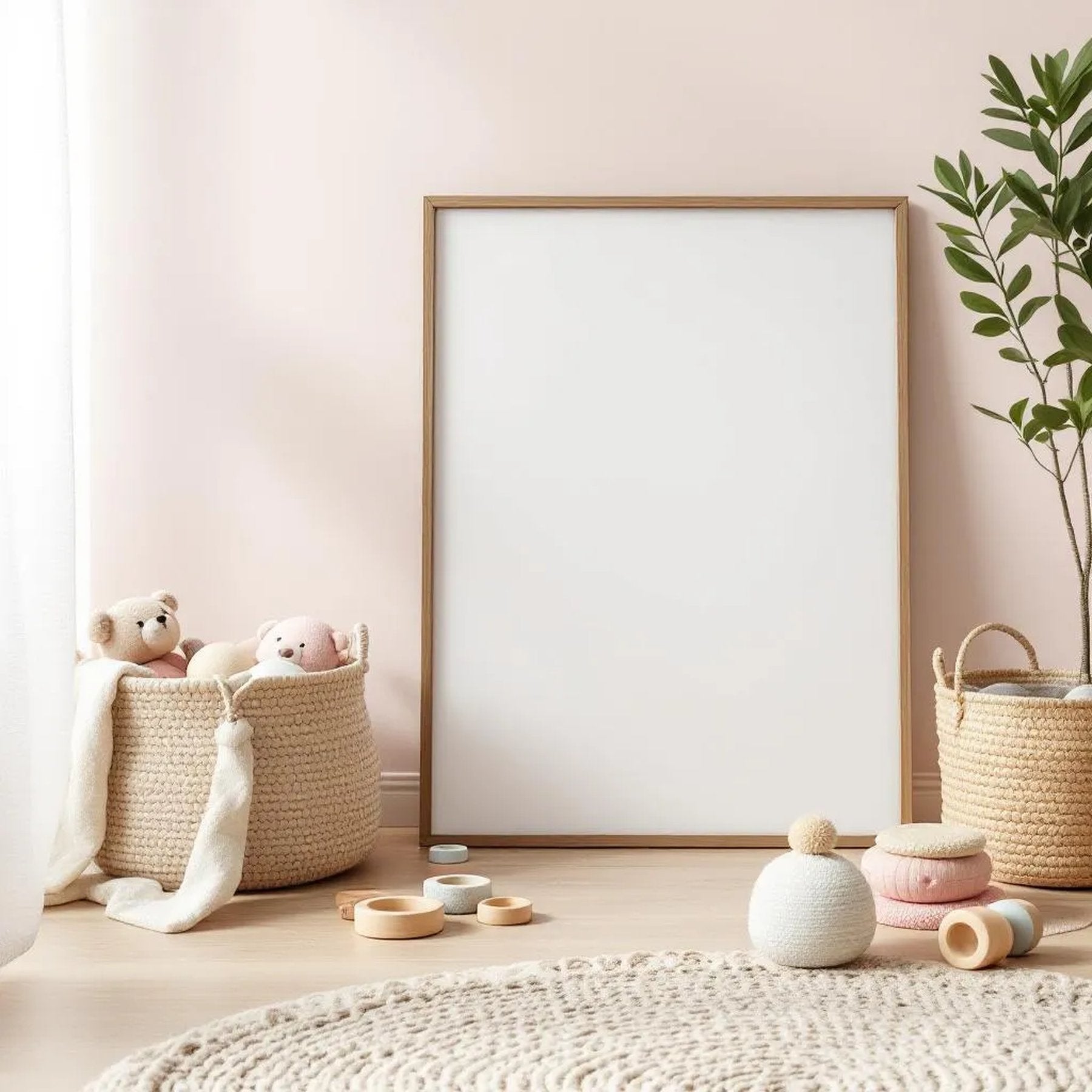 Nursery High-Res Frame Mockup — Plain Square Frame Portrait 4:5 — Perspective View — #05283 | MockupBulk