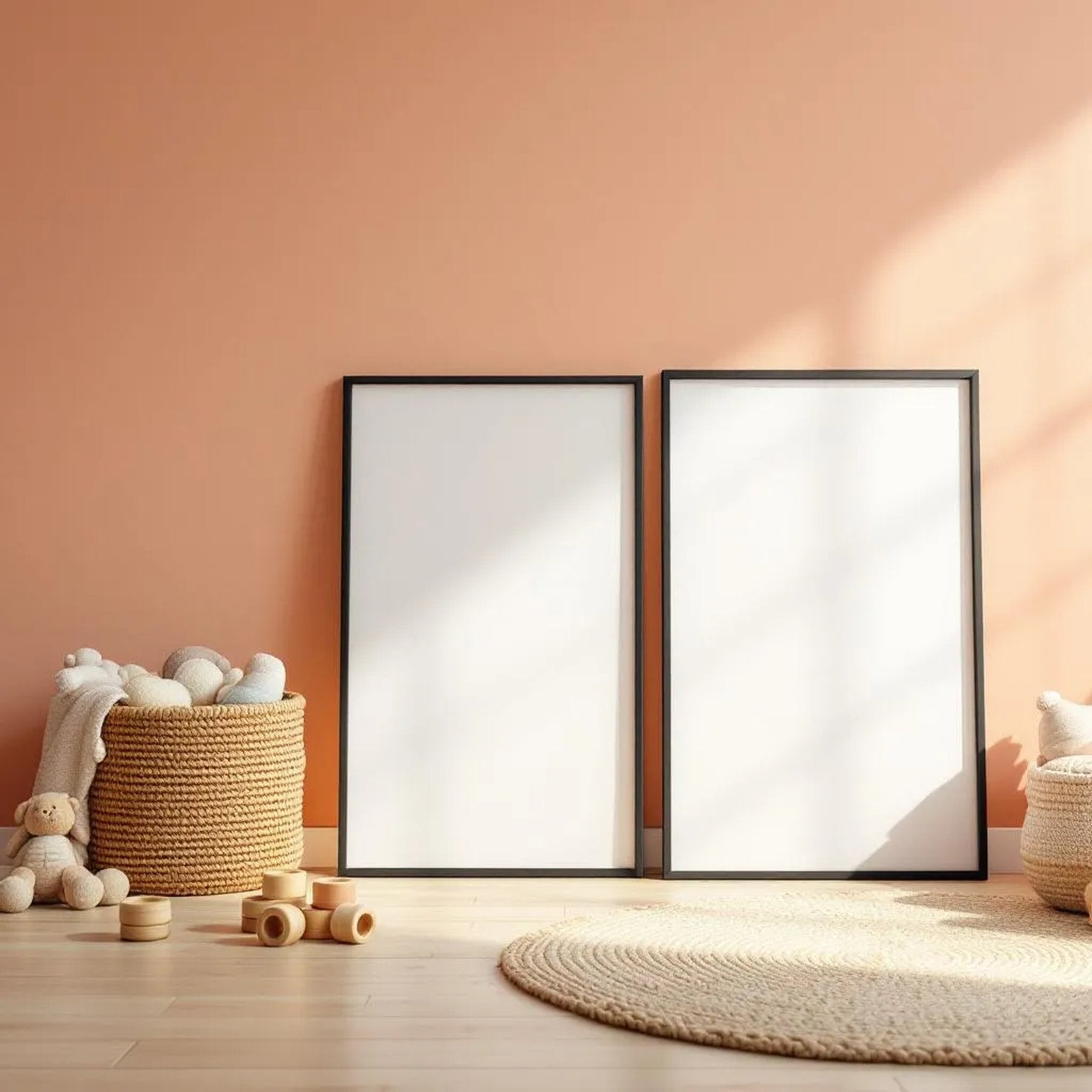 Nursery Lifestyle Frame Mockup — Plain Square Frame Portrait 2:3 — Perspective View — #05286 | MockupBulk