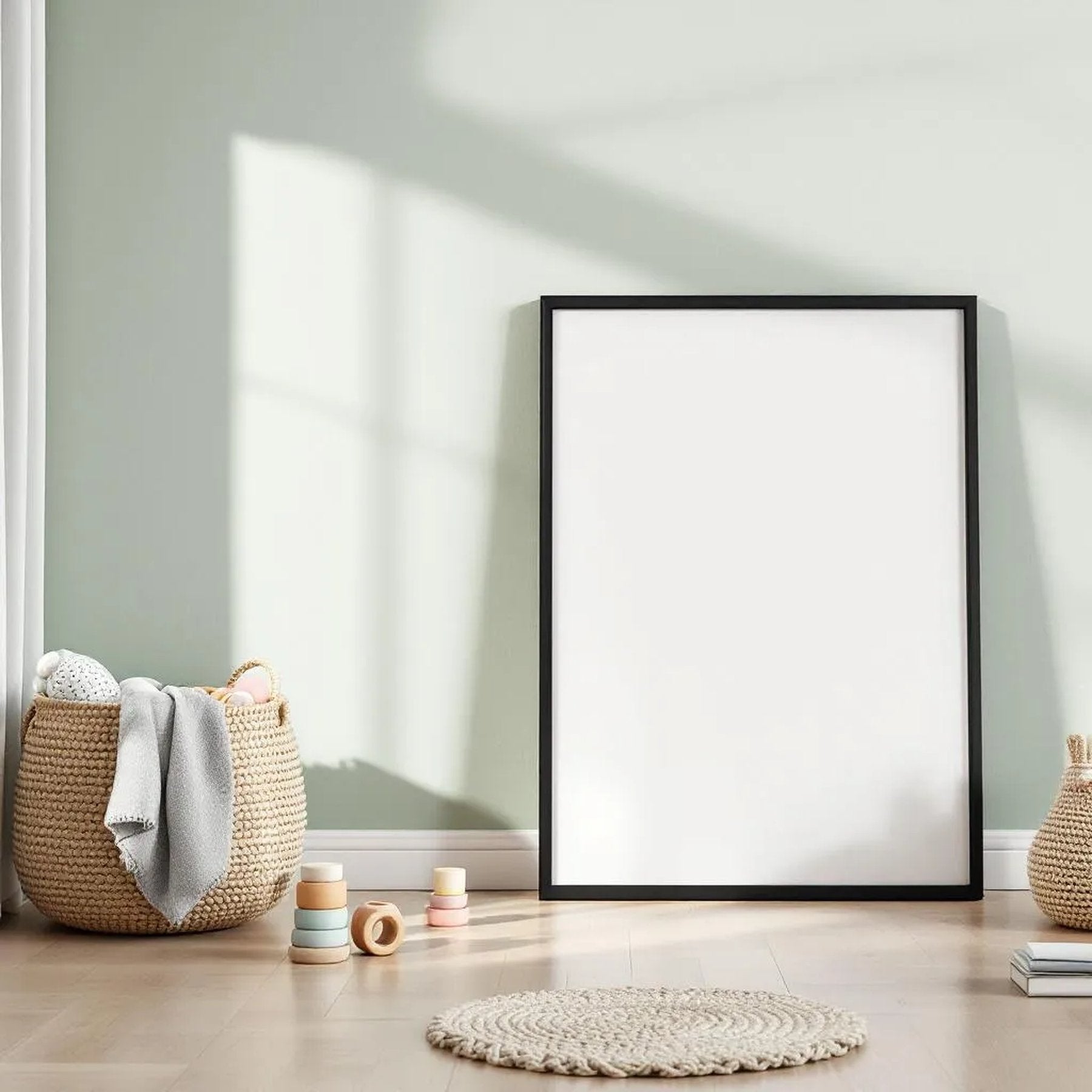 Nursery Frame Display Mockup — Plain Square Frame Portrait 2:3 — Perspective View — #05287 | MockupBulk