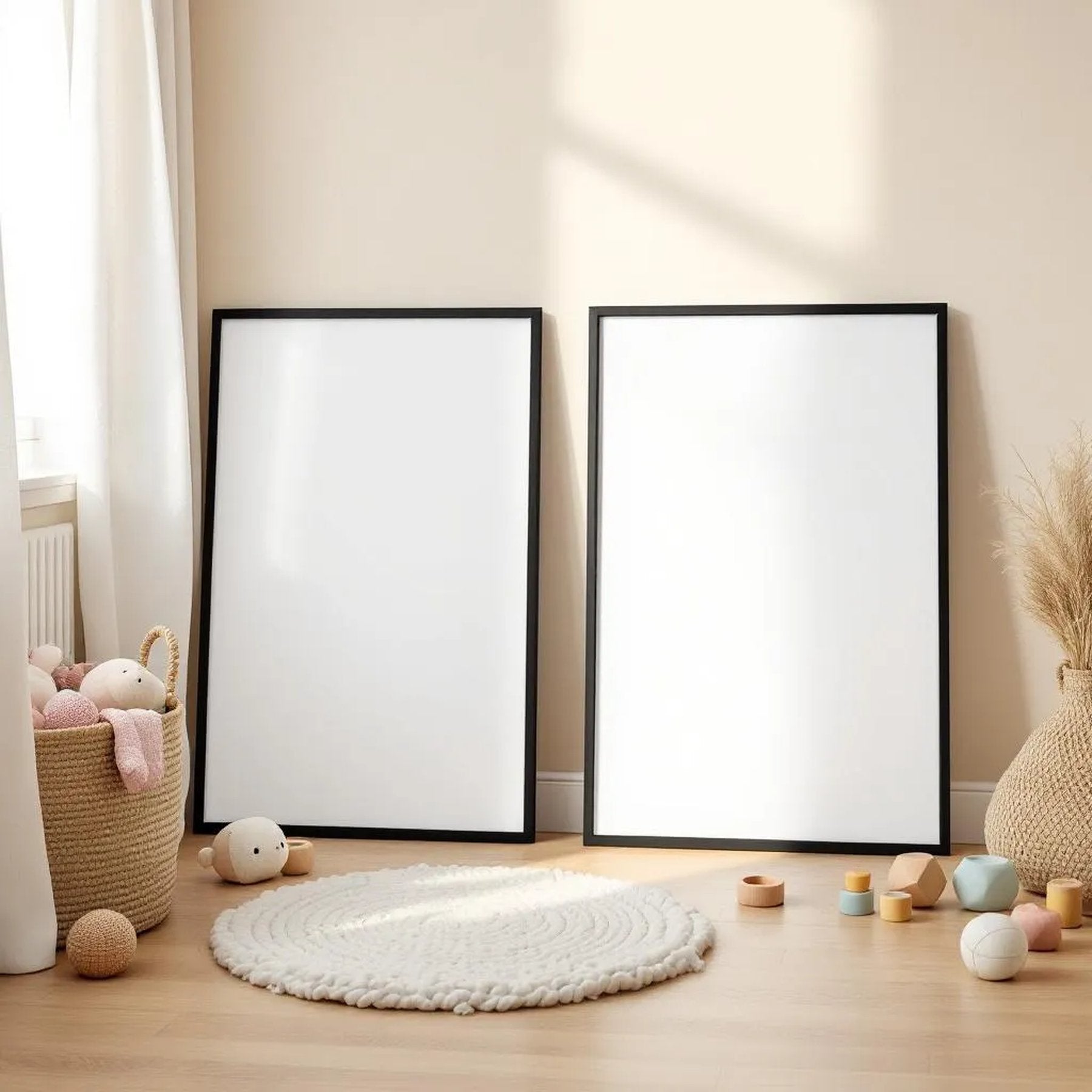 Nursery Interior Frame Mockup — Plain Square Frame Portrait 2:3 — Perspective View — #05288 | MockupBulk