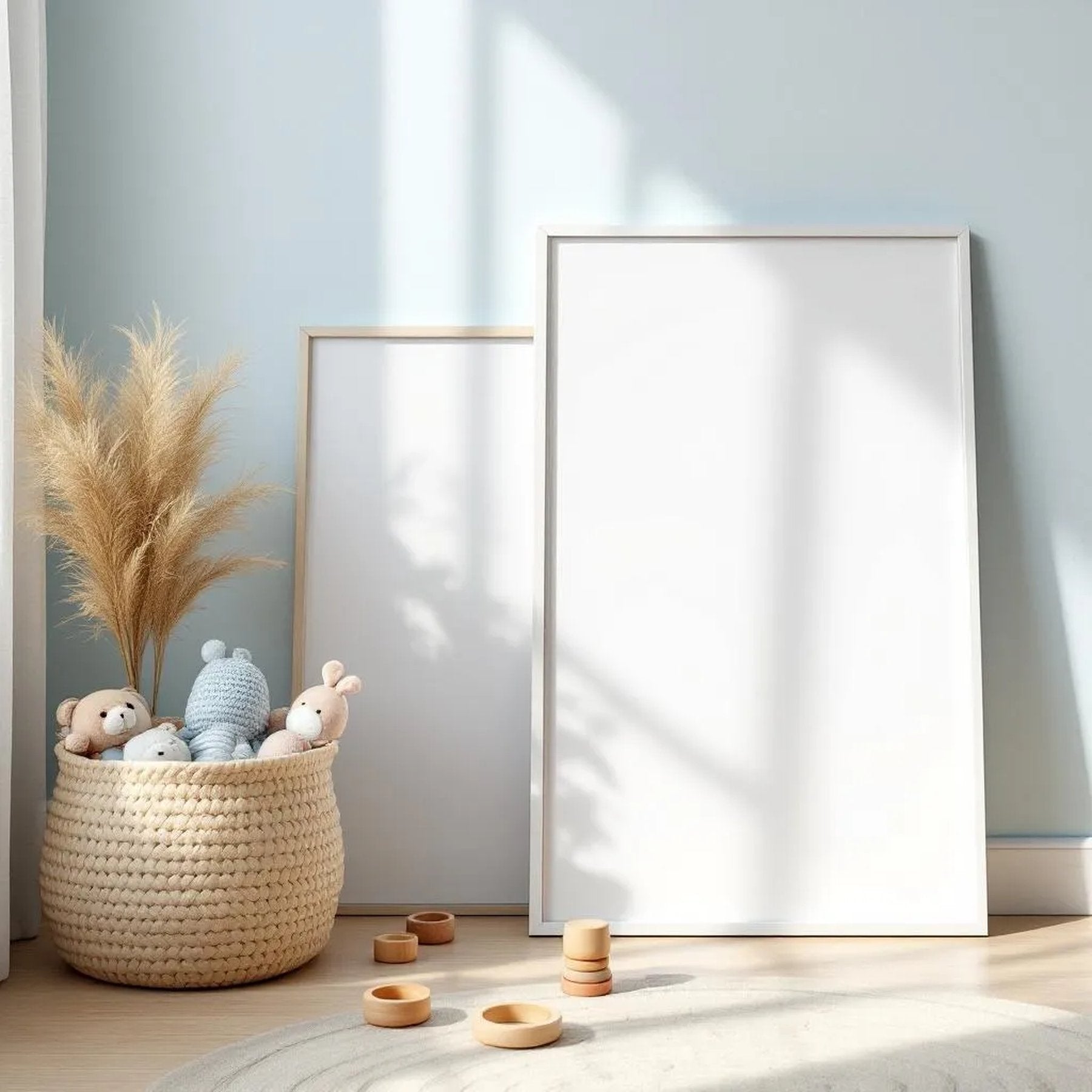 Nursery Wall Art Mockup — Plain Square Frame Portrait 2:3 — Perspective View — #05289 | MockupBulk