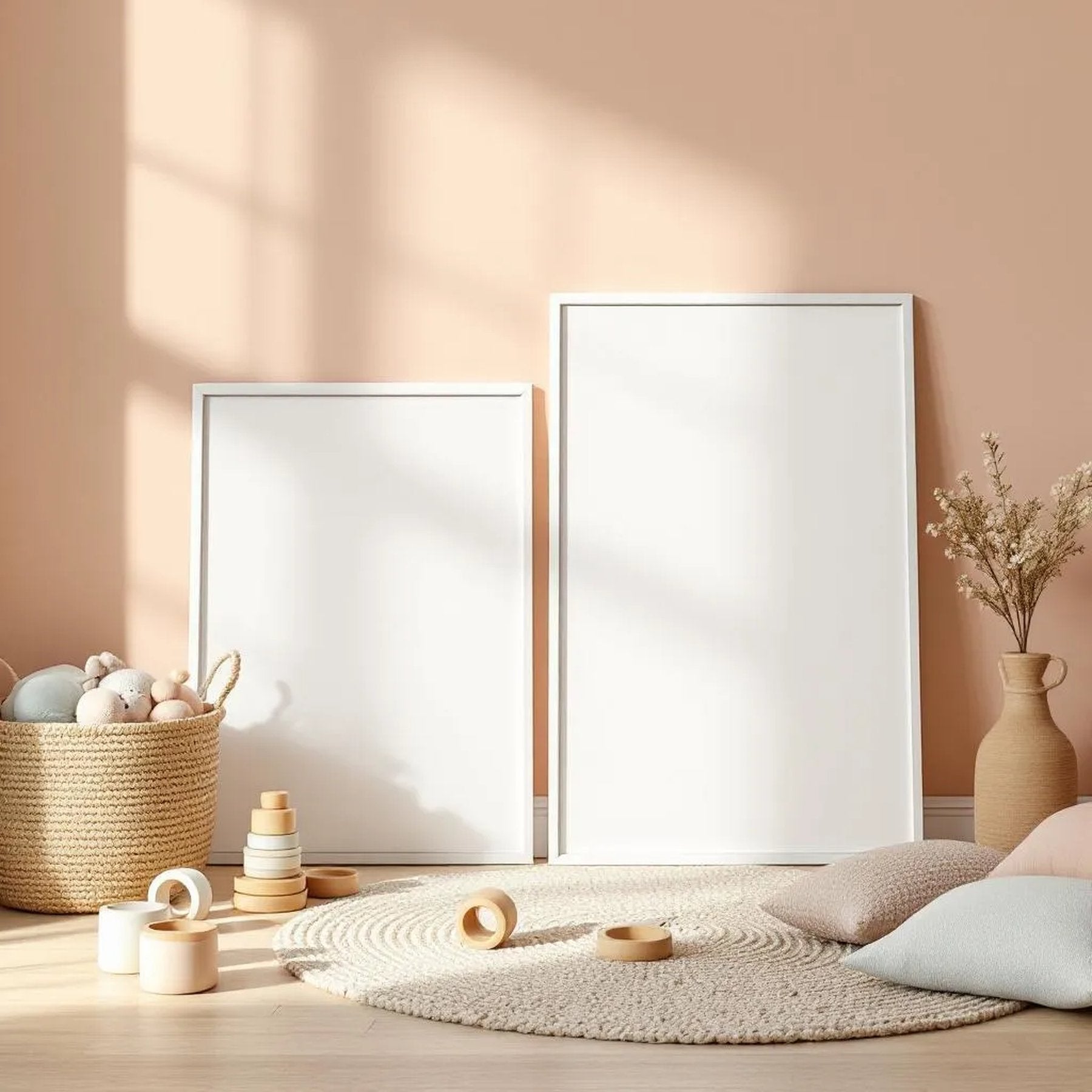 Nursery Professional Frame Mockup — Plain Square Frame Portrait 4:5 — Perspective View — #05290 | MockupBulk