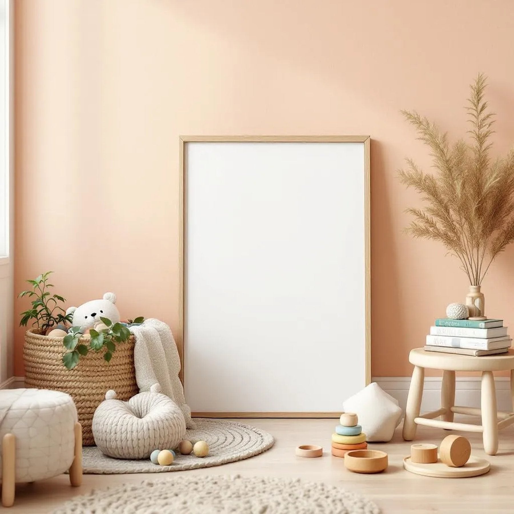 Nursery Professional Frame Mockup — Plain Square Frame Portrait 2:3 — Perspective View — #05292 | MockupBulk