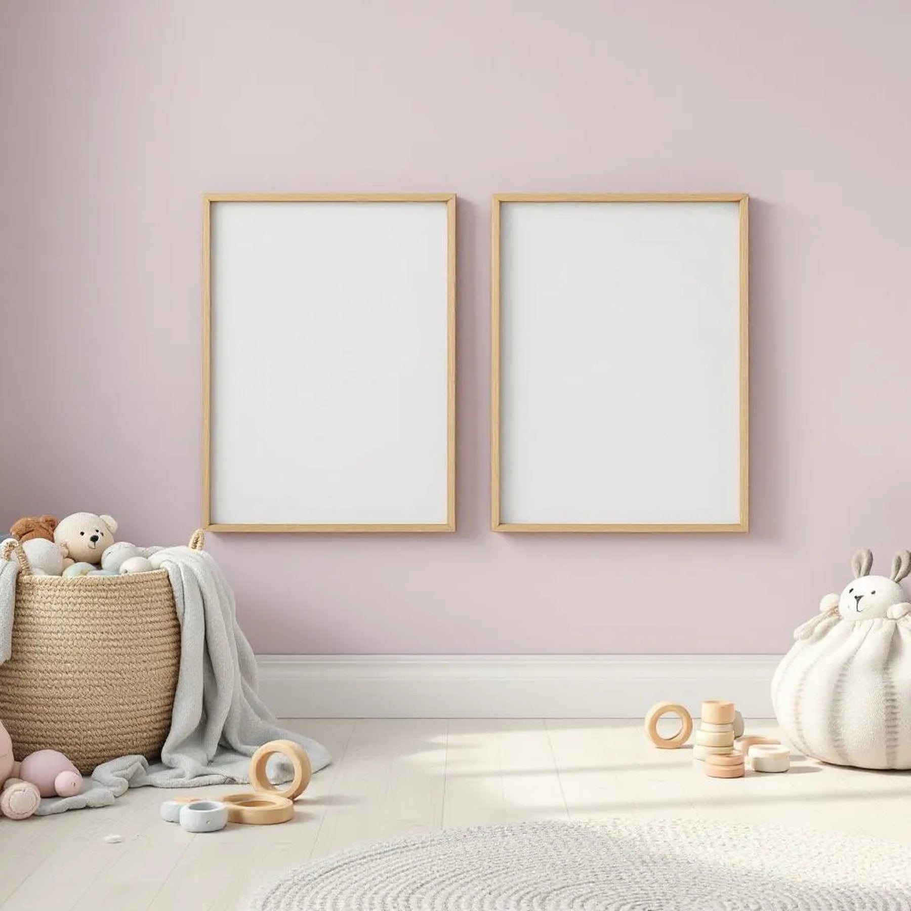 Nursery Wall Art Mockup — Plain Square Frame Portrait 2:3 — Perspective View — #05293 | MockupBulk