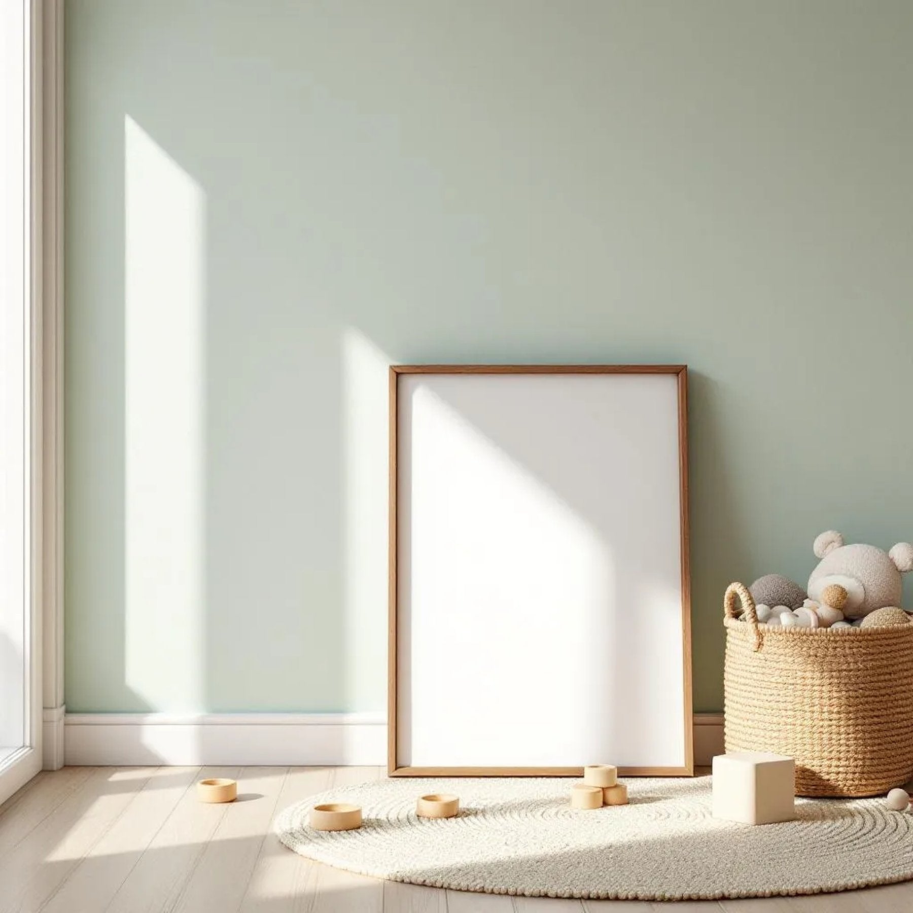 Nursery Interior Frame Mockup — Plain Square Frame Portrait 2:3 — Perspective View — #05295 | MockupBulk