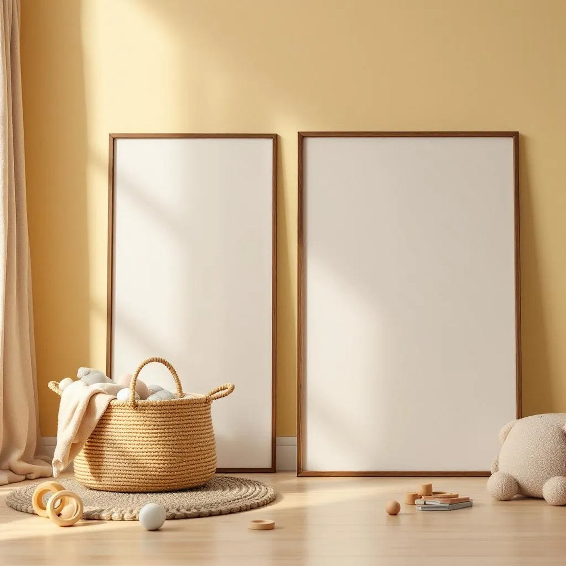Nursery Interior Frame Mockup — Plain Square Frame Portrait 2:3 — Perspective View — #05297 | MockupBulk