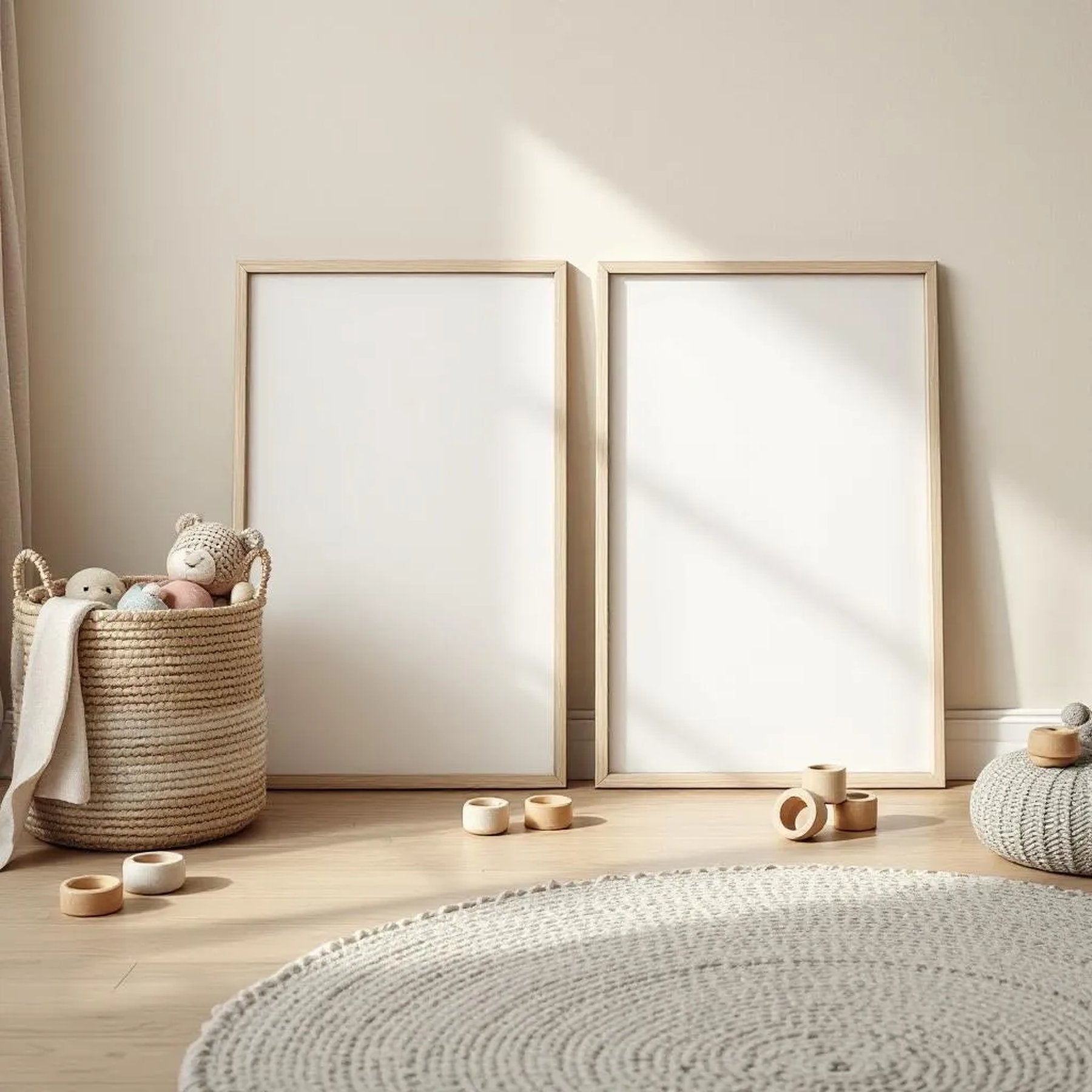 Nursery Frame Display Mockup — Plain Square Frame Portrait 2:3 — Perspective View — #05301 | MockupBulk