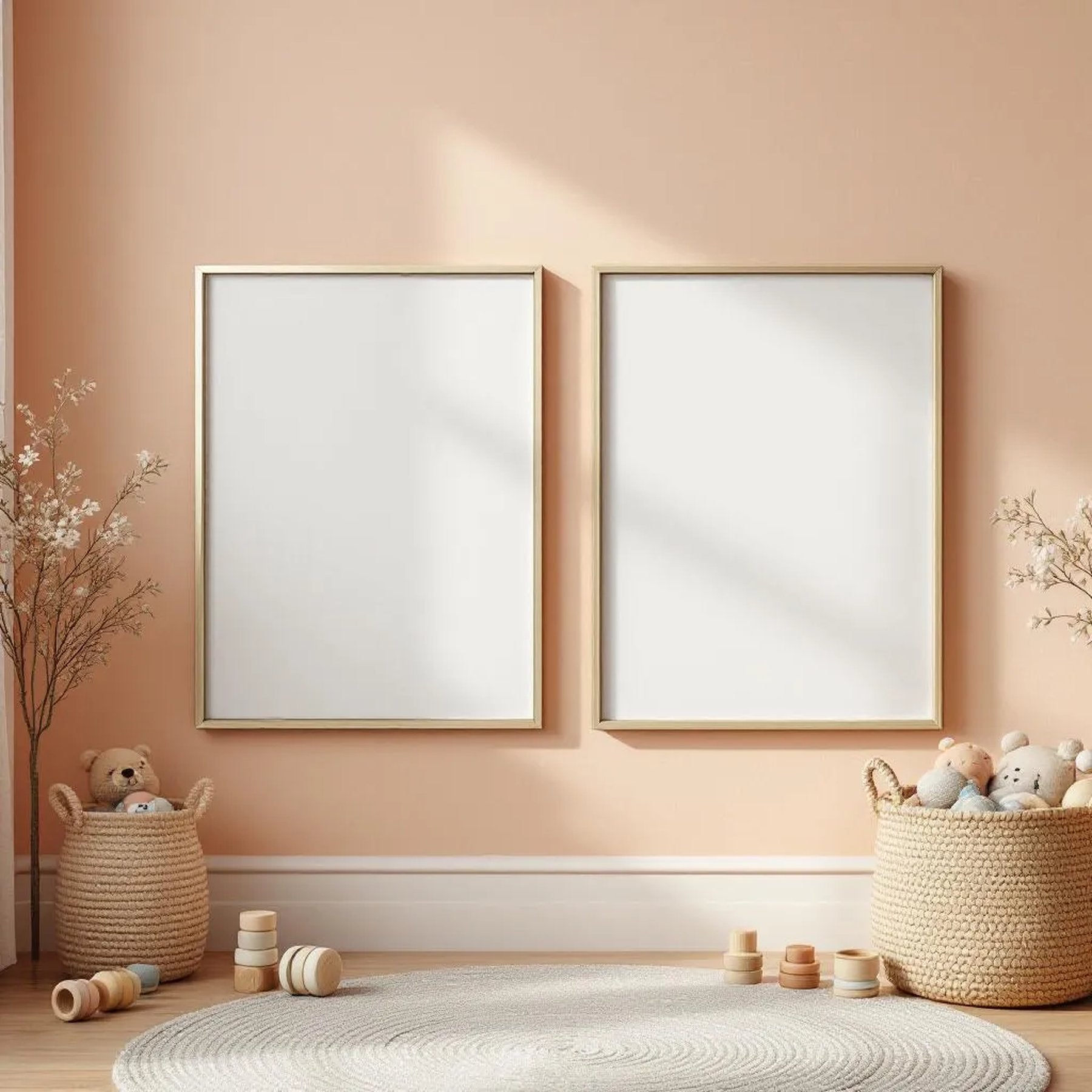 Nursery Professional Frame Mockup — Plain Square Frame Portrait 2:3 — Perspective View — #05303 | MockupBulk