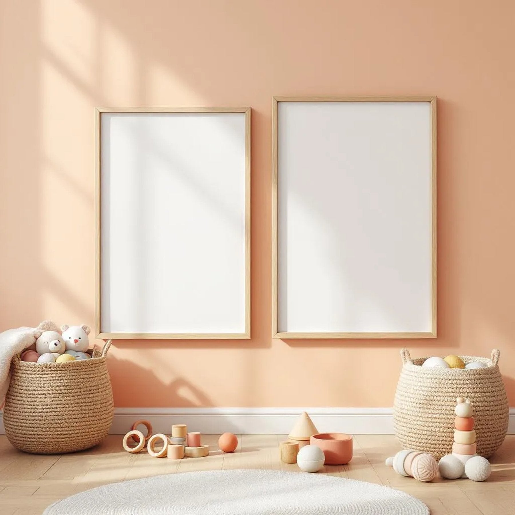 Nursery Editorial Room Mockup — Plain Square Frame Portrait 2:3 — Perspective View — #05305 | MockupBulk
