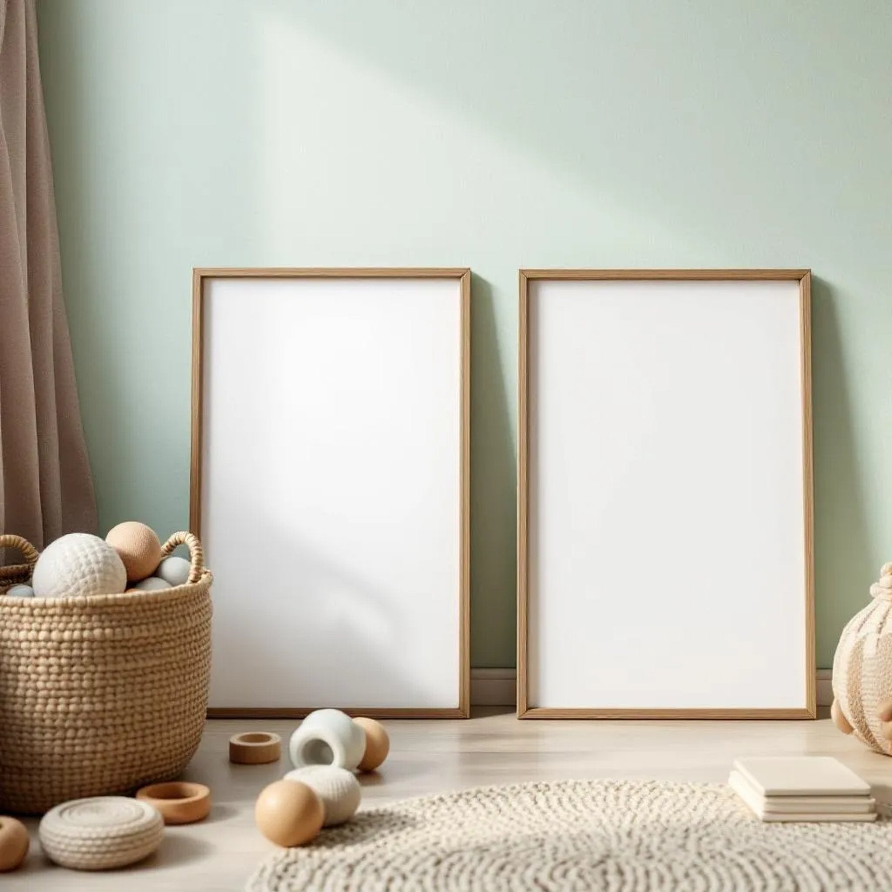 Nursery Frame Display Mockup — Plain Square Frame Portrait 4:5 — Perspective View — #05308 | MockupBulk