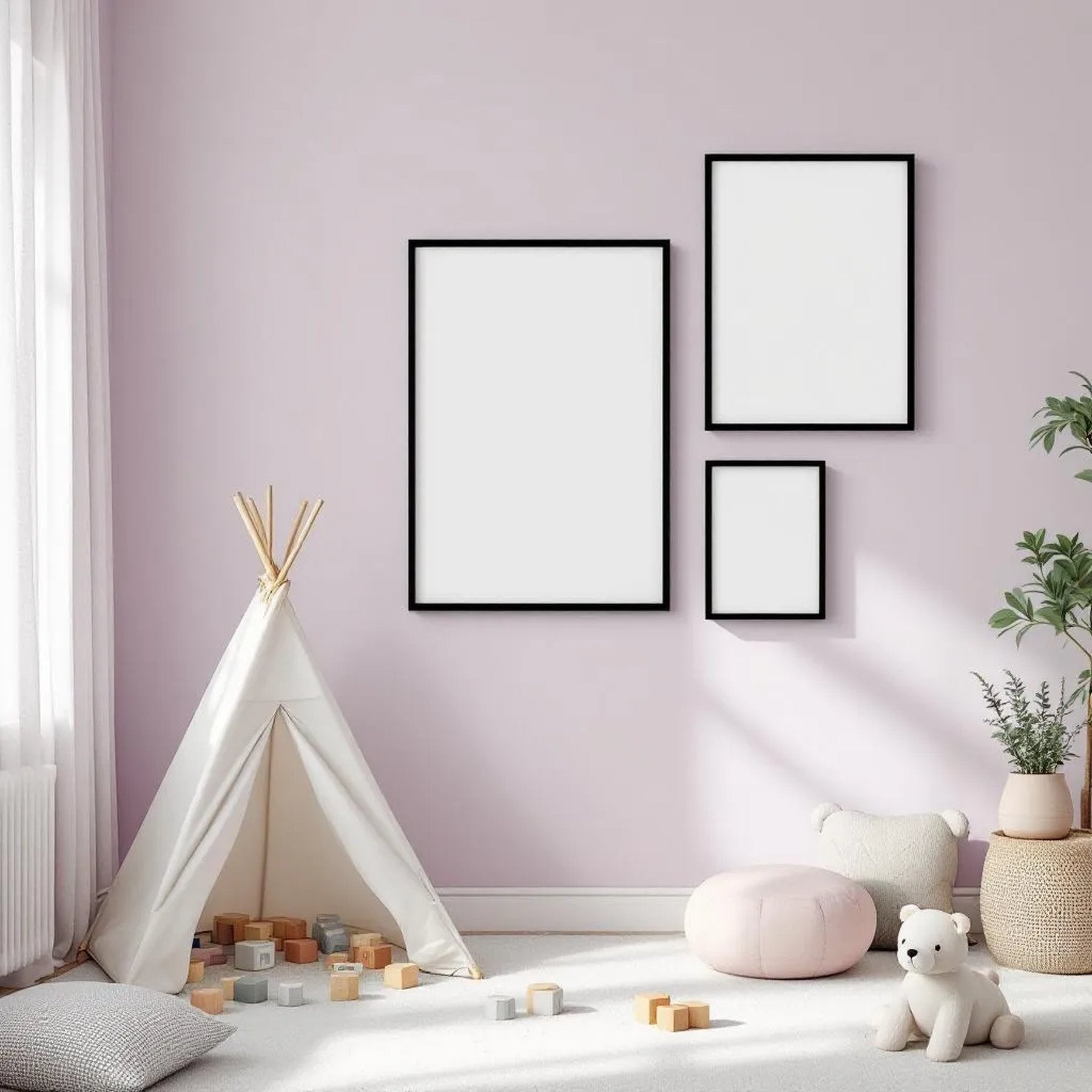 Nursery High-Res Frame Mockup — Plain Square Frame Portrait 2:3 — Perspective View — #05358 | MockupBulk