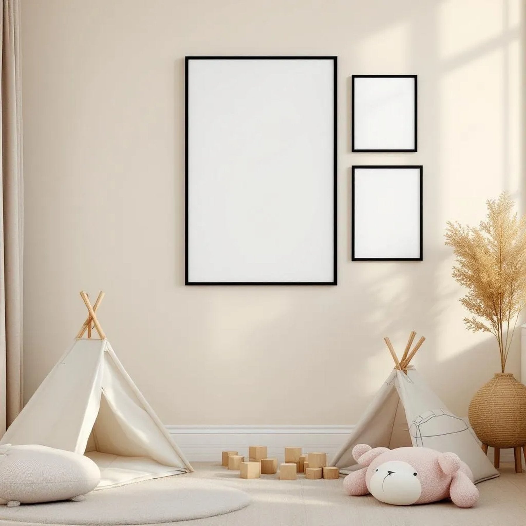 Nursery Editorial Room Mockup — Plain Square Frame Portrait 2:3 — Perspective View — #05359 | MockupBulk