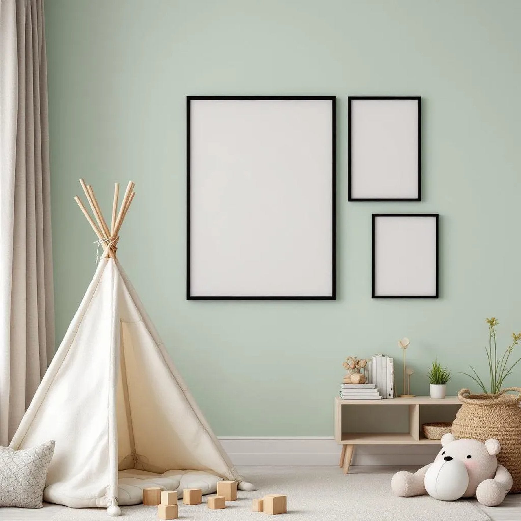 Nursery Styled Room Mockup — Plain Square Frame Portrait 2:3 — Perspective View — #05360 | MockupBulk