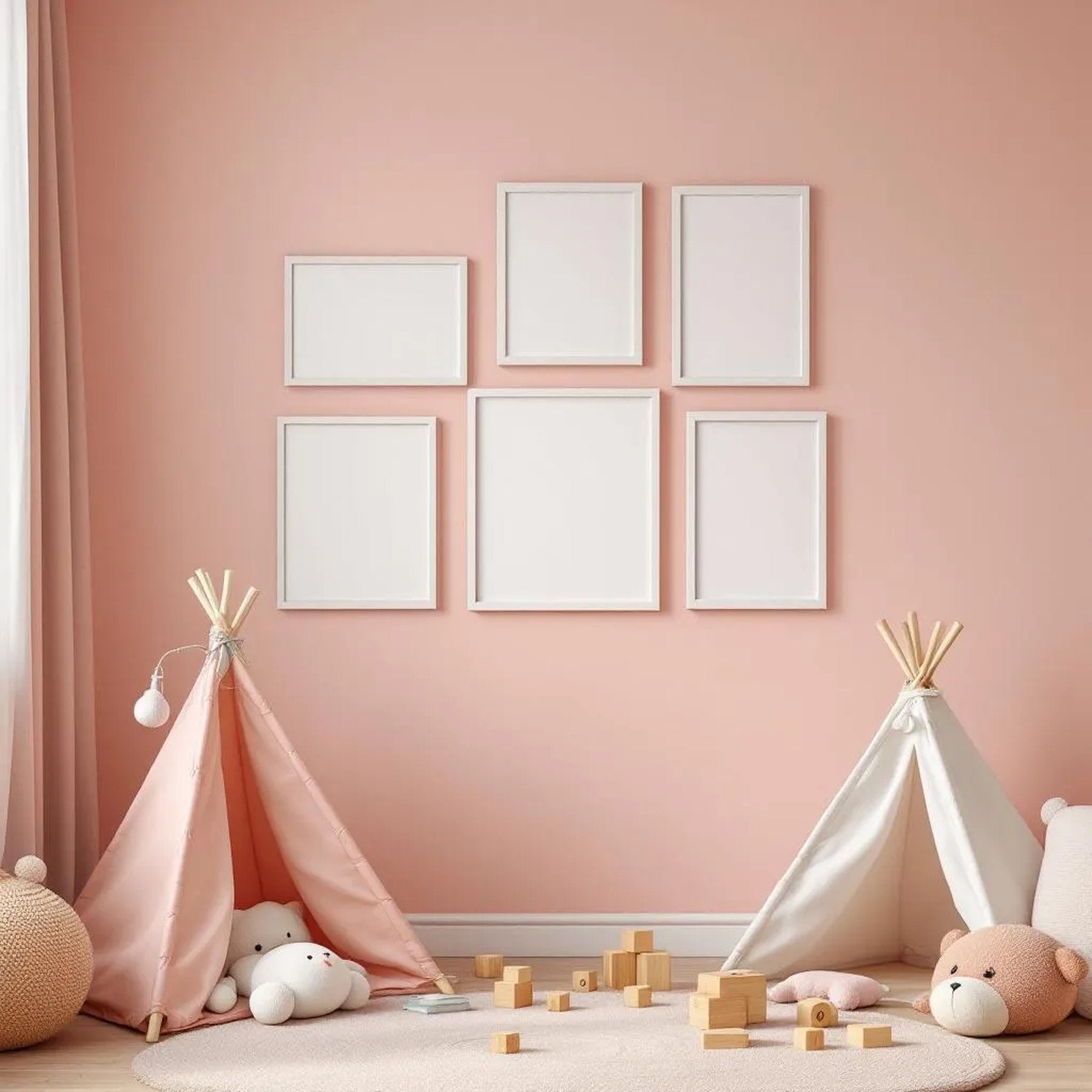 Nursery Frame Display Mockup — Plain Square Frame Portrait 2:3 — Perspective View — #05361 | MockupBulk