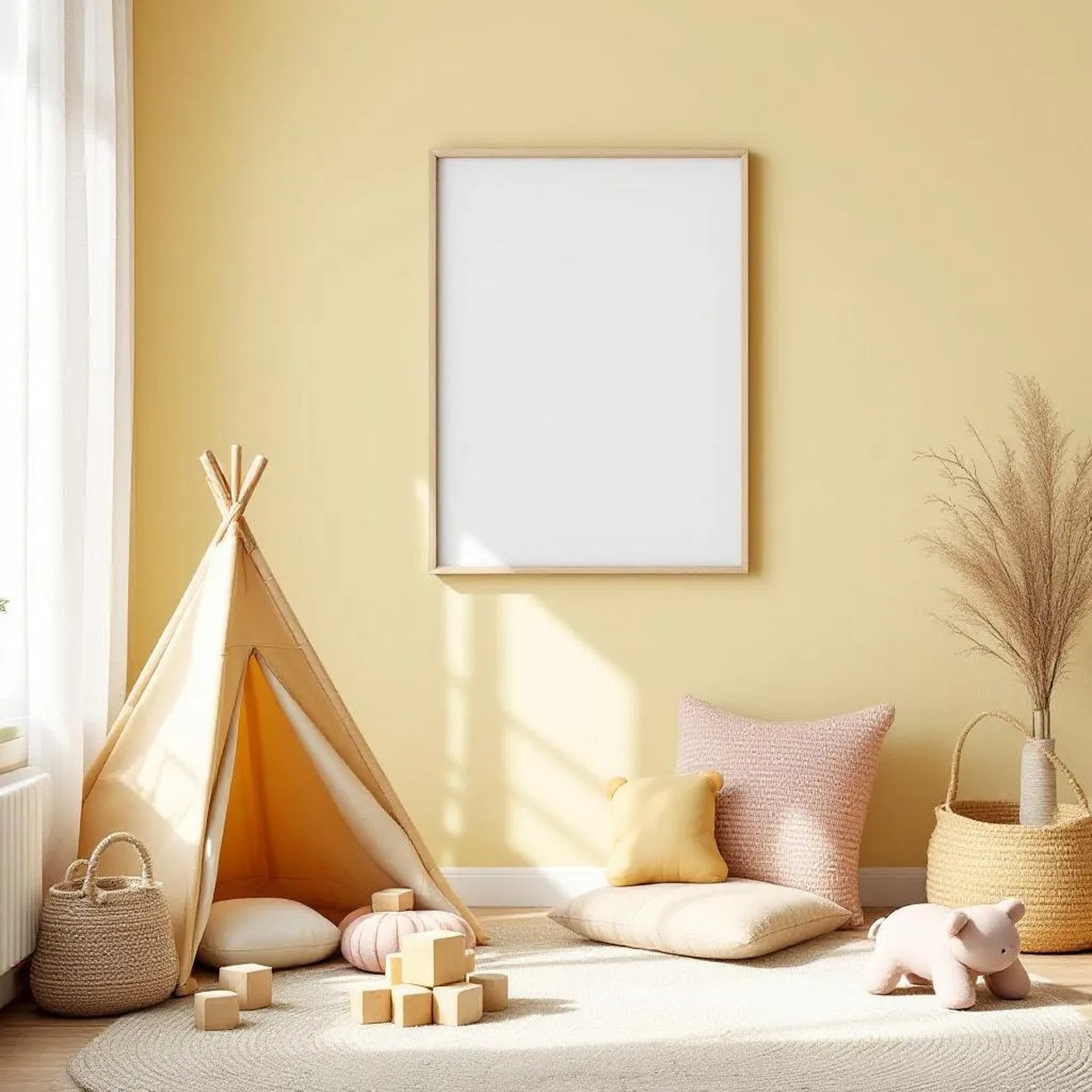 Nursery Frame Display Mockup — Plain Square Frame Portrait 2:3 — Perspective View — #05362 | MockupBulk
